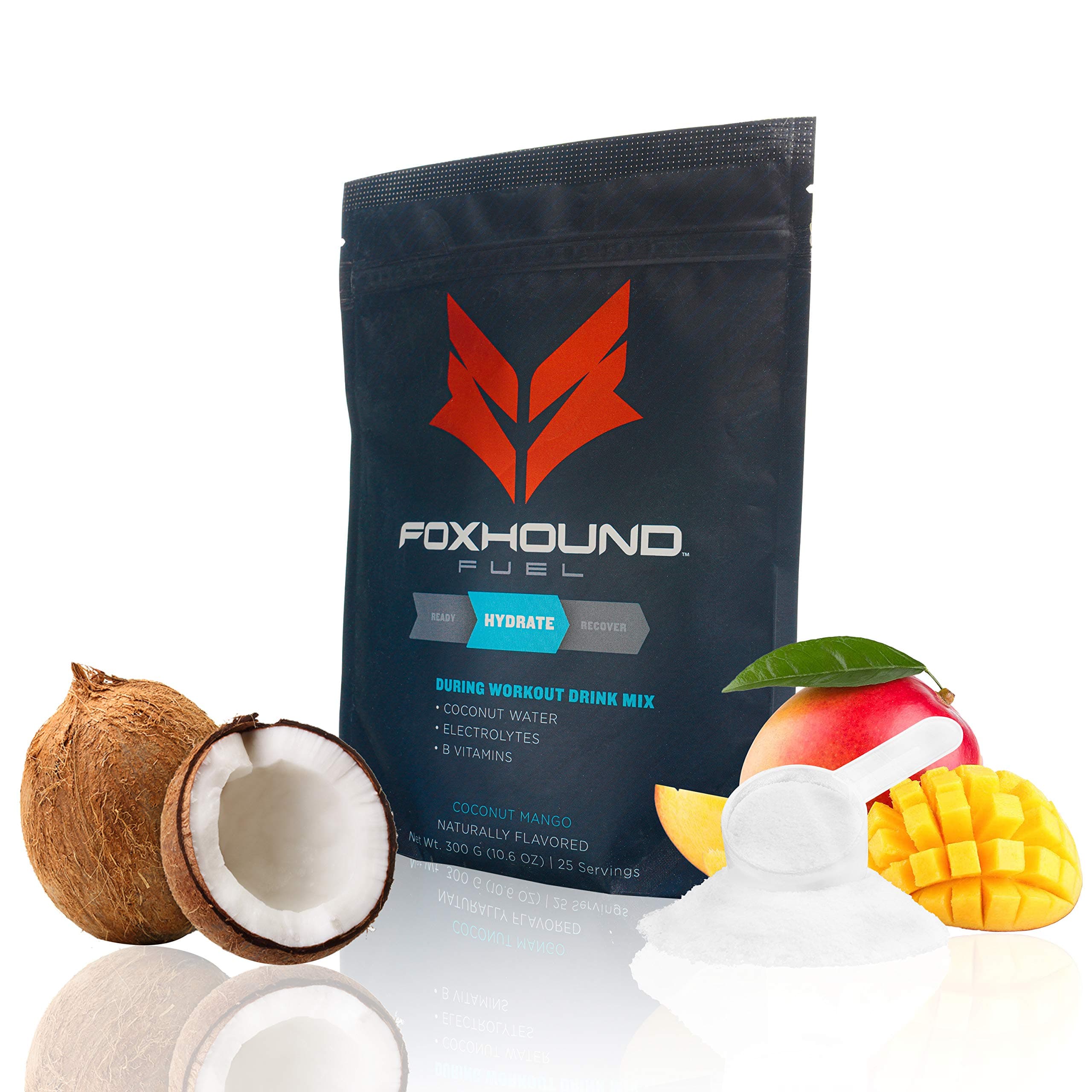 Electrolytes Powder Hydration Drink Mix with Coconut Water, B Vitamins, Magnesium, Potassium, Low Sugar Electrolyte Post Workout, Vegan, Clean and Natural, Coconut Mango, 25 Servings