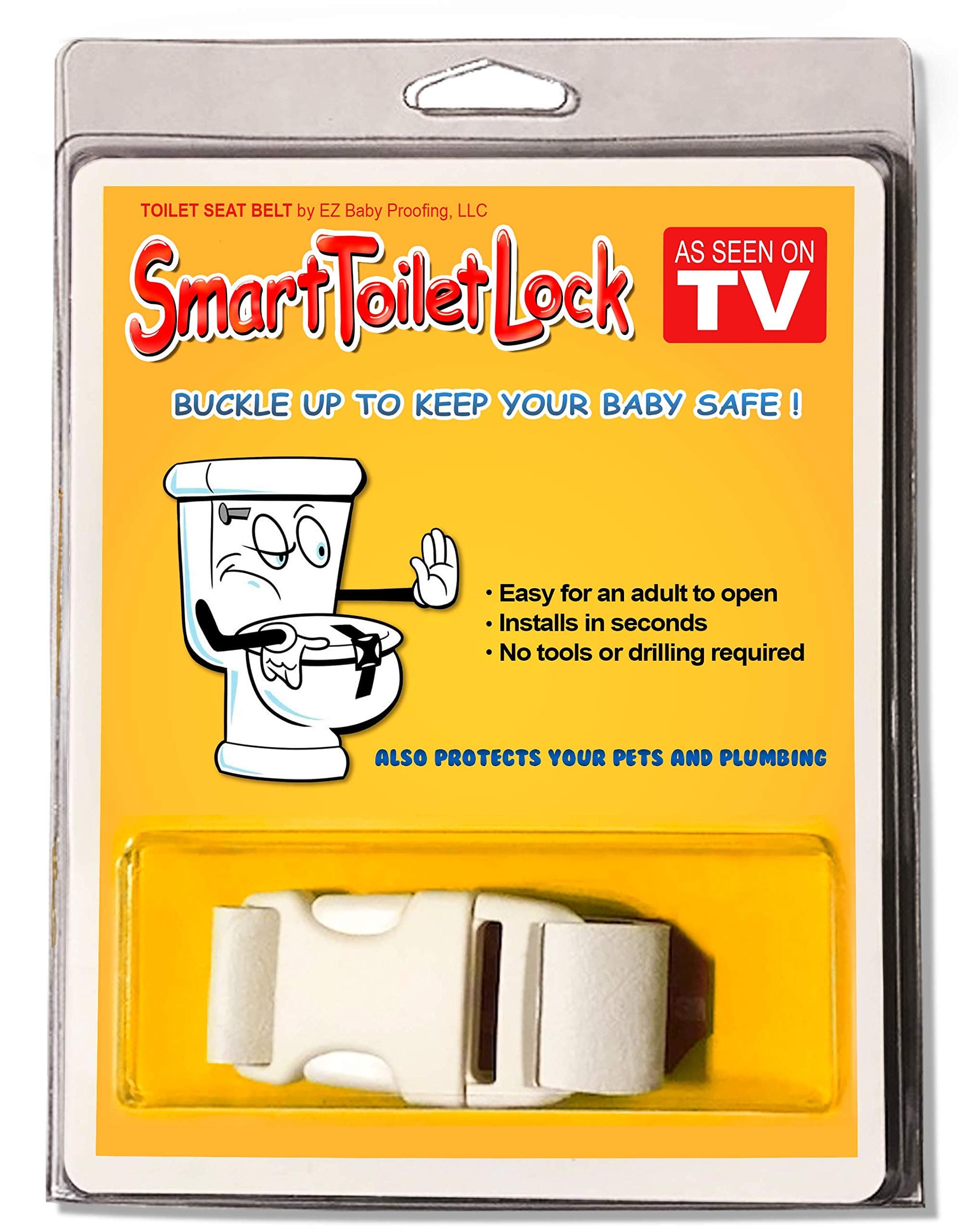 Smart Toilet Lock - "Toilet-Seat-Belt"- Baby Toilet Lock - Free Book - "EZ Baby Proofing"