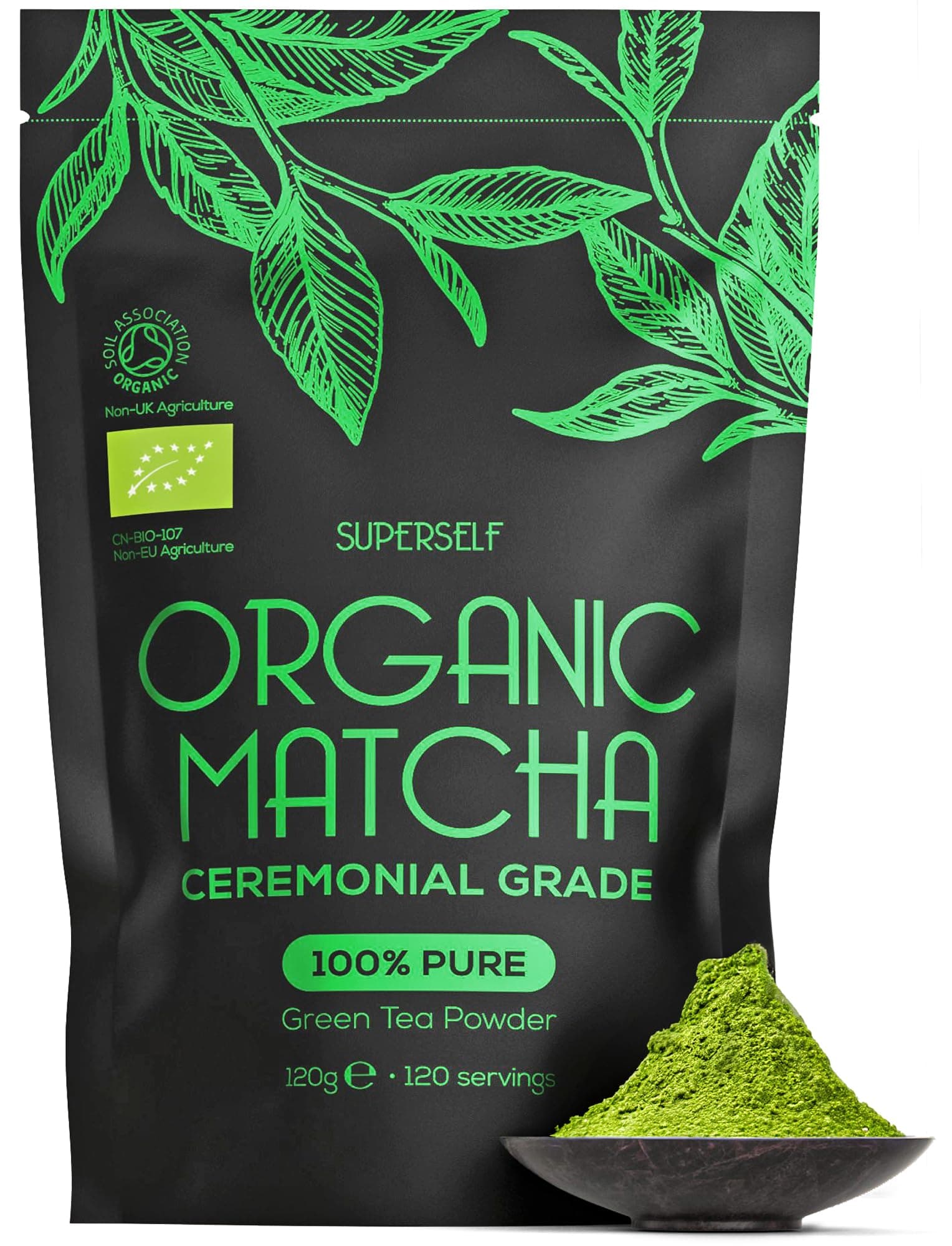 Organic Matcha Powder - Ceremonial Grade & 100% Pure - Smooth Taste & Vibrant Green - Macha for Straight Tea, Lattes, Baking - Certified Organic - Japanese Stone Ground Method - Large 120g