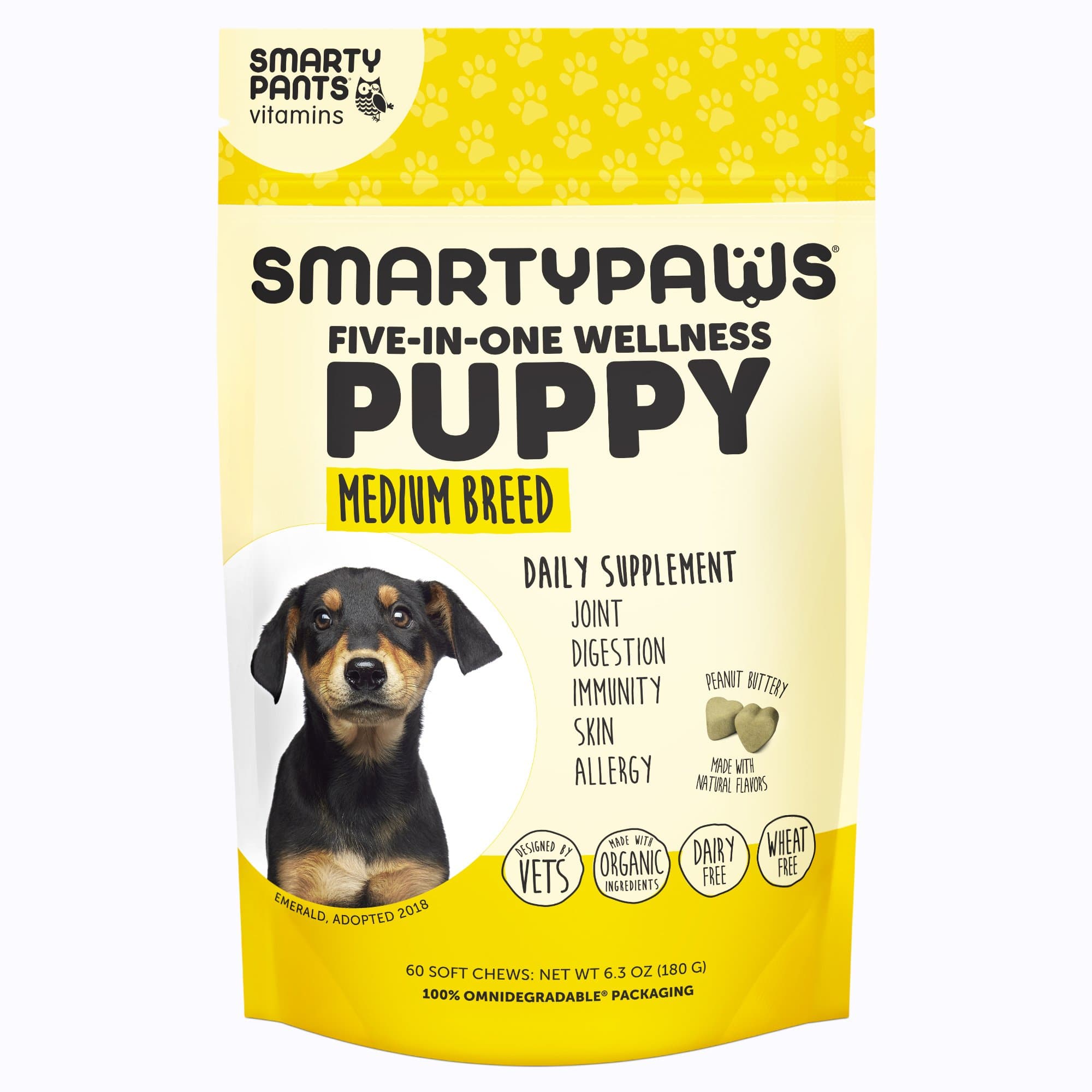 Smartypaws Dog Supplements - Glucosamine & Chondroitin + MSM For Joint Support, Fish Oil Omega 3 (Epa & Dha), Probiotics, Organic Turmeric: Puppy Medium Breed - By Smartypants Vitamins - 60 Ct