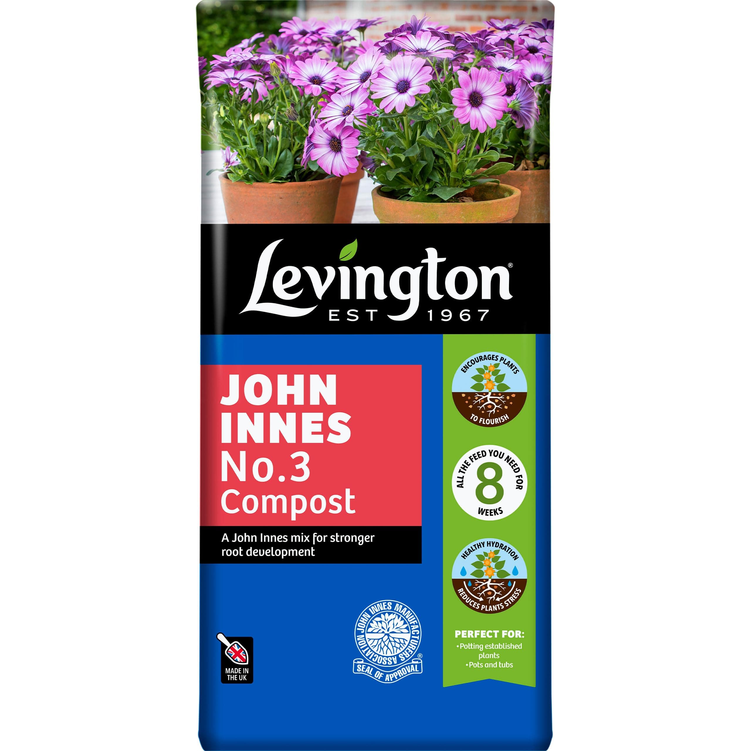 Levington 121130 PEAT FREE John Innes No.3, 25 Litres - Perfect for final potting of plants into Pots or Outdoor Containers, Brown