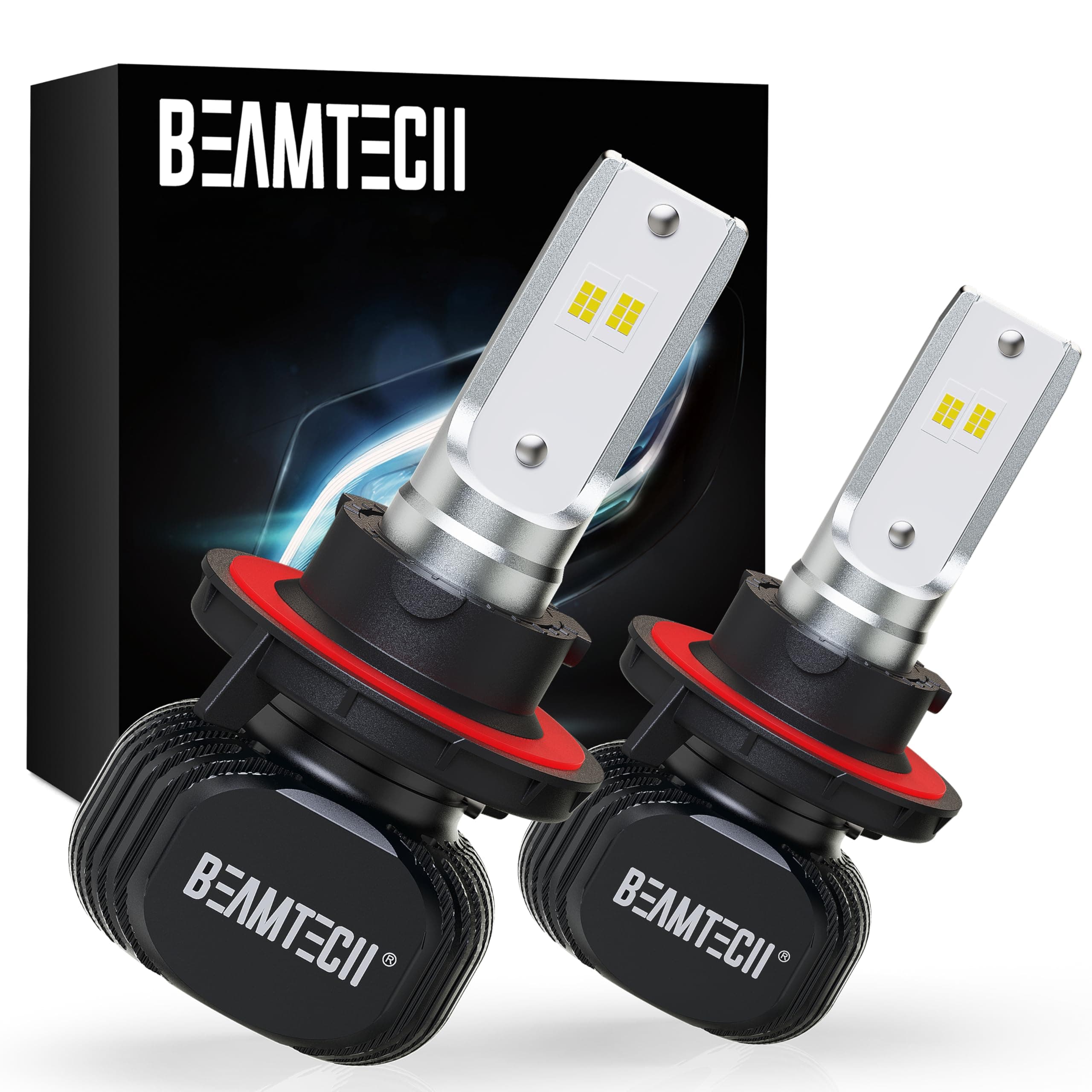 BEAMTECH H13/9008 Bulbs, S1 Series Fanless 300% Brightness, Off-Road Used Auxiliary Fog, Pack of 2