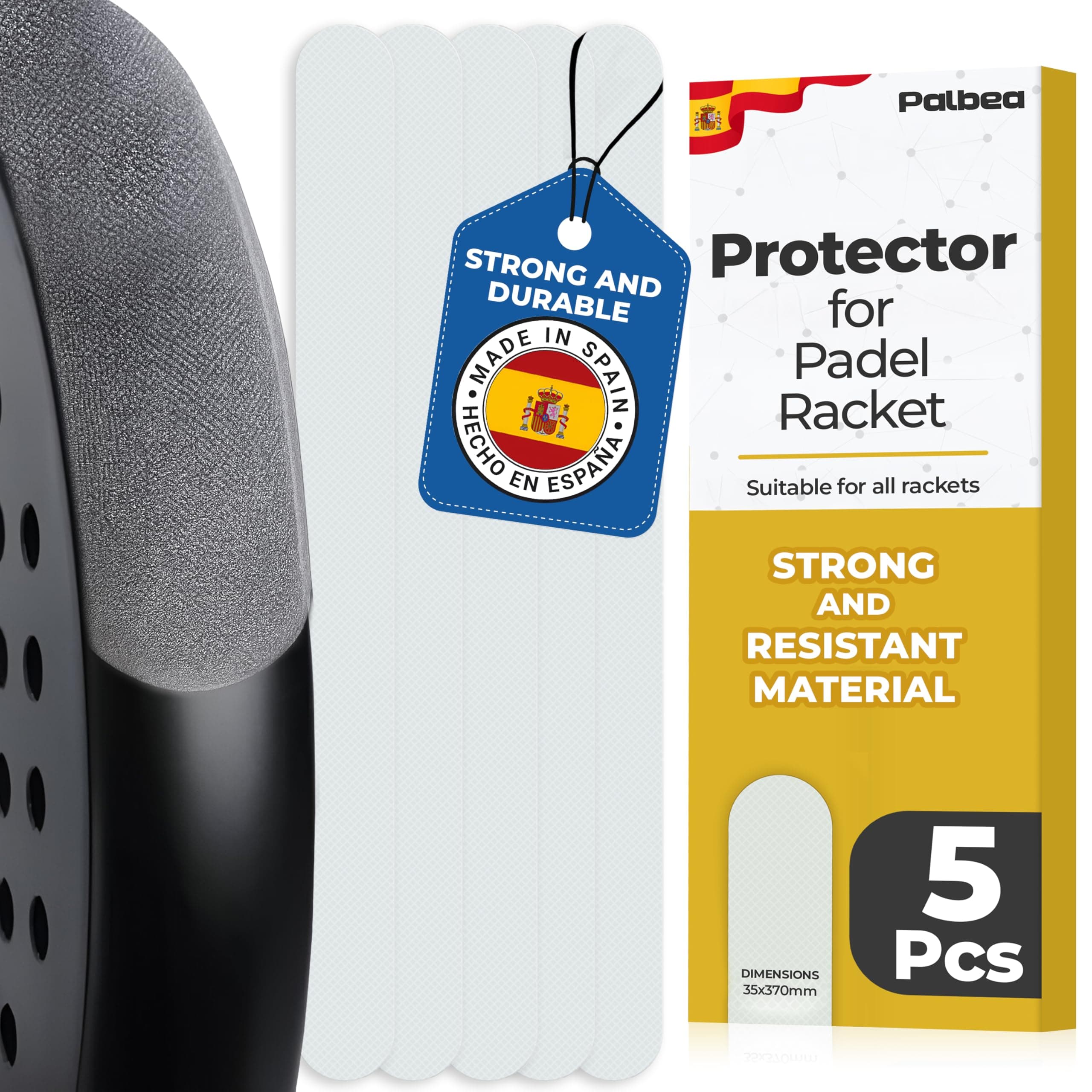 Transparent Padel Racket Protector - Pack of 1/2/3/5 - Rough & Lightweight Padel Racquet Head Protection. Durable & Easy to Replace - Dimensions 35x370mm