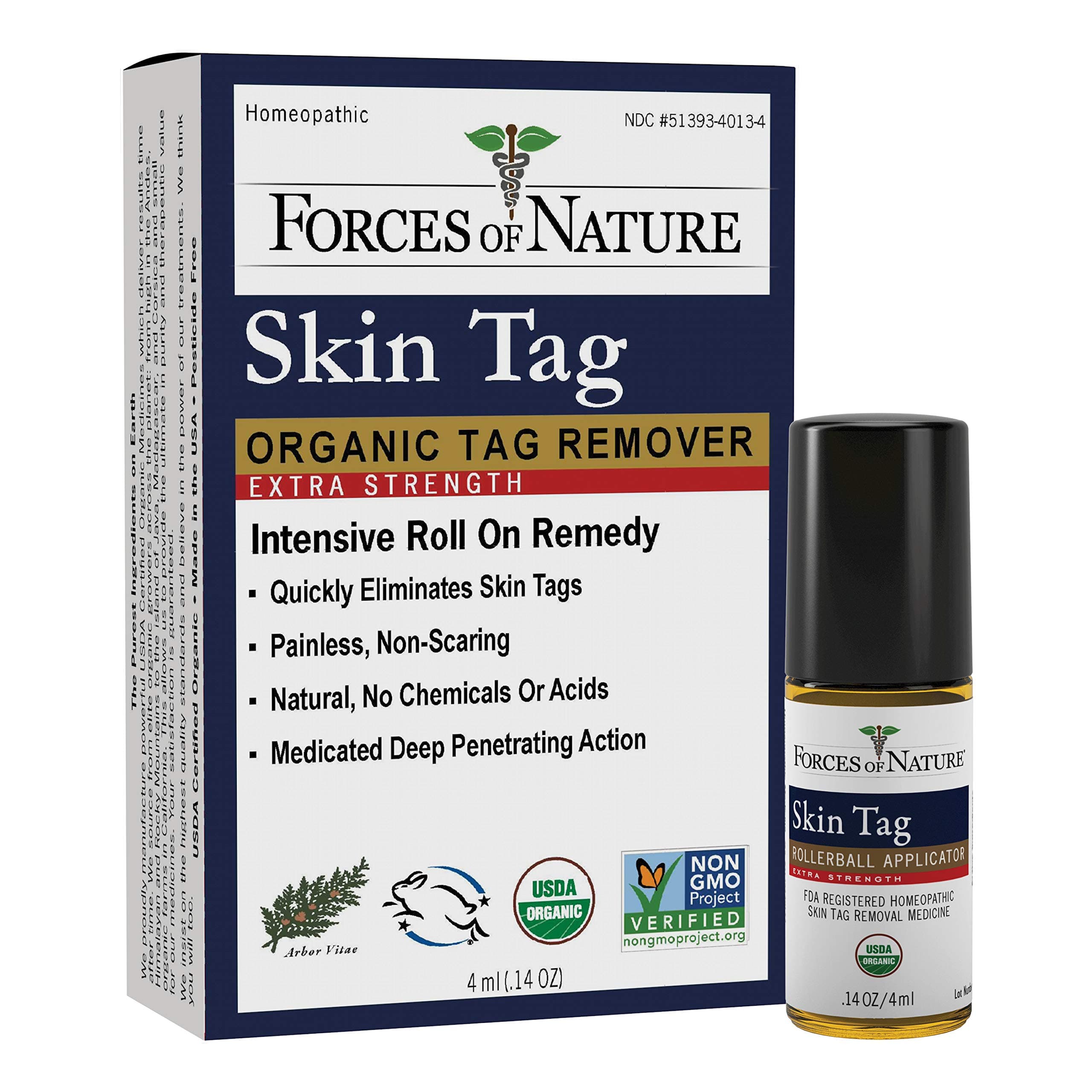 Forces Of Nature -Natural, organic skin Tag Extra Strength Remover (4ml) Non Gmo, No Harmful Chemicals -Safe, Pain & Scar Free, Leaving Skin Smooth & HealthyUSDA Organic
