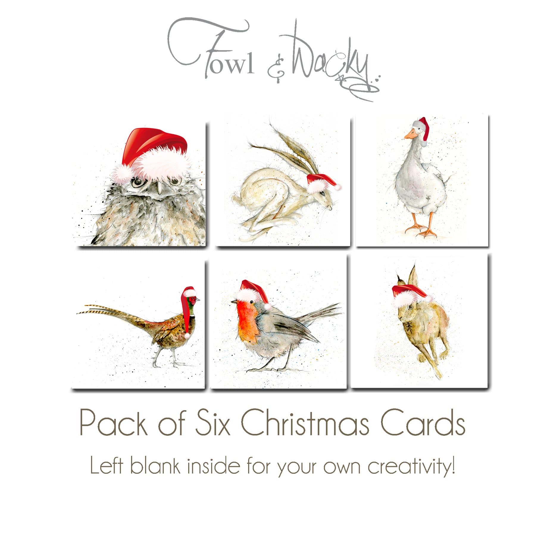 Luxury Christmas Cards - Woodland Animals and Birds - Pack of 6 - Blank Inside - Robin, Hare, Owl, Goose, Pheasant
