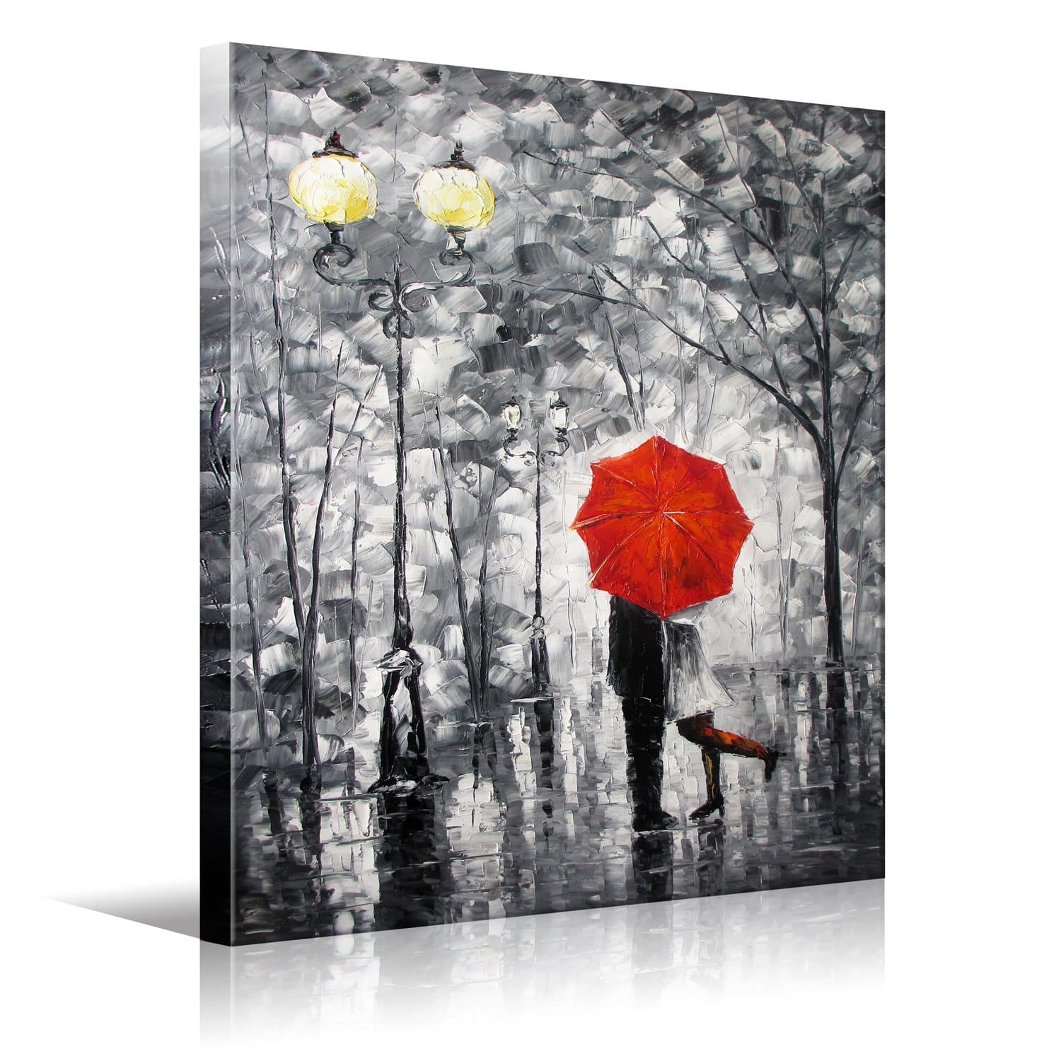 Modern Artwork HD Prints on Canvas Art "Lovers Kiss Under the Umbrella" Framed Wall Art,Black White Red etc 30x40inch(70x100cm)1pc