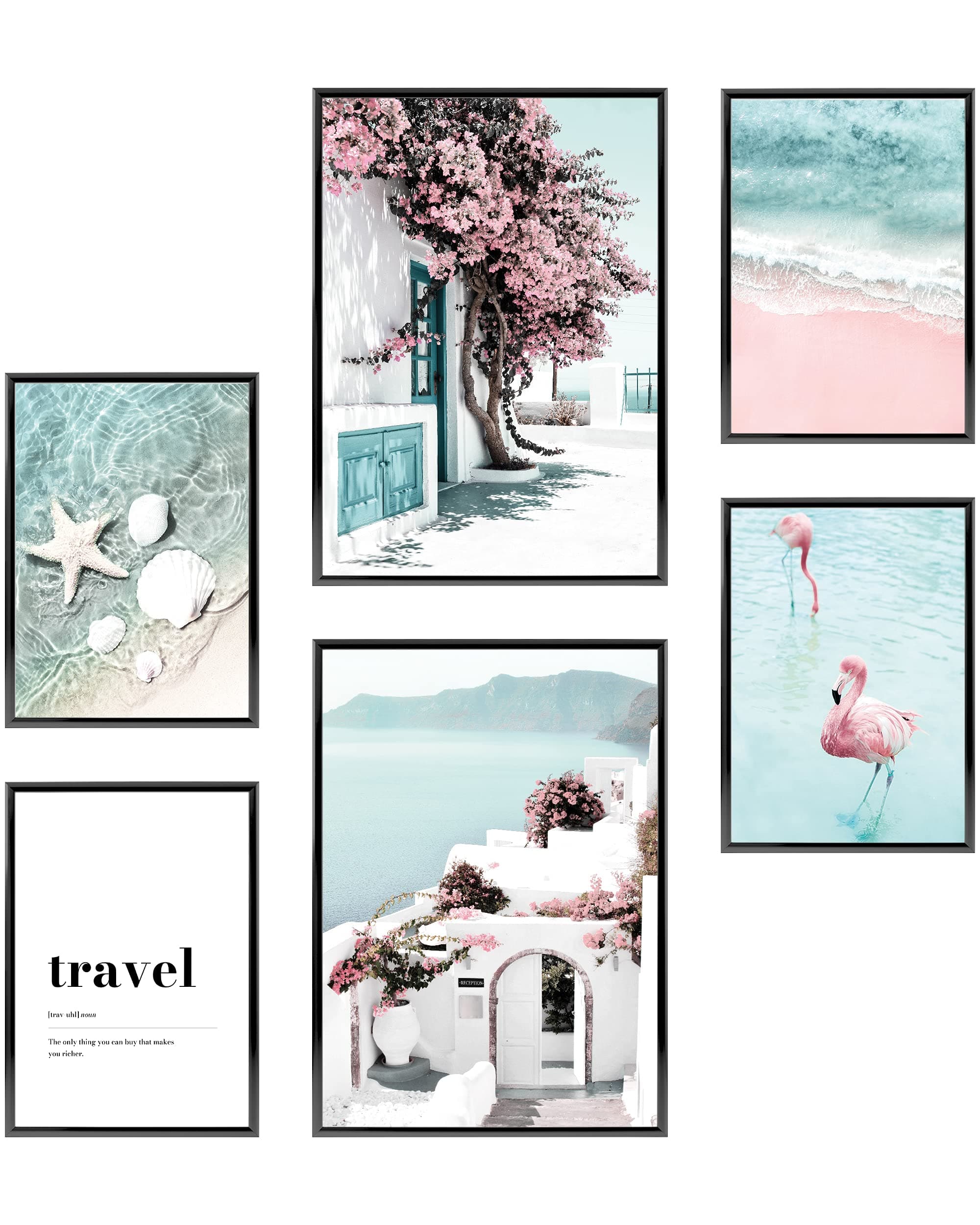Heimlich Set of Posters - UNFRAMED -Stylish Photo and Quote Prints Fashion Wall Decor | Glam Wall Decor for Living Room and Bedroom -2 x A3 & 4 x A4-30x42 & 21x30 | » Beach Pink Flamingo «