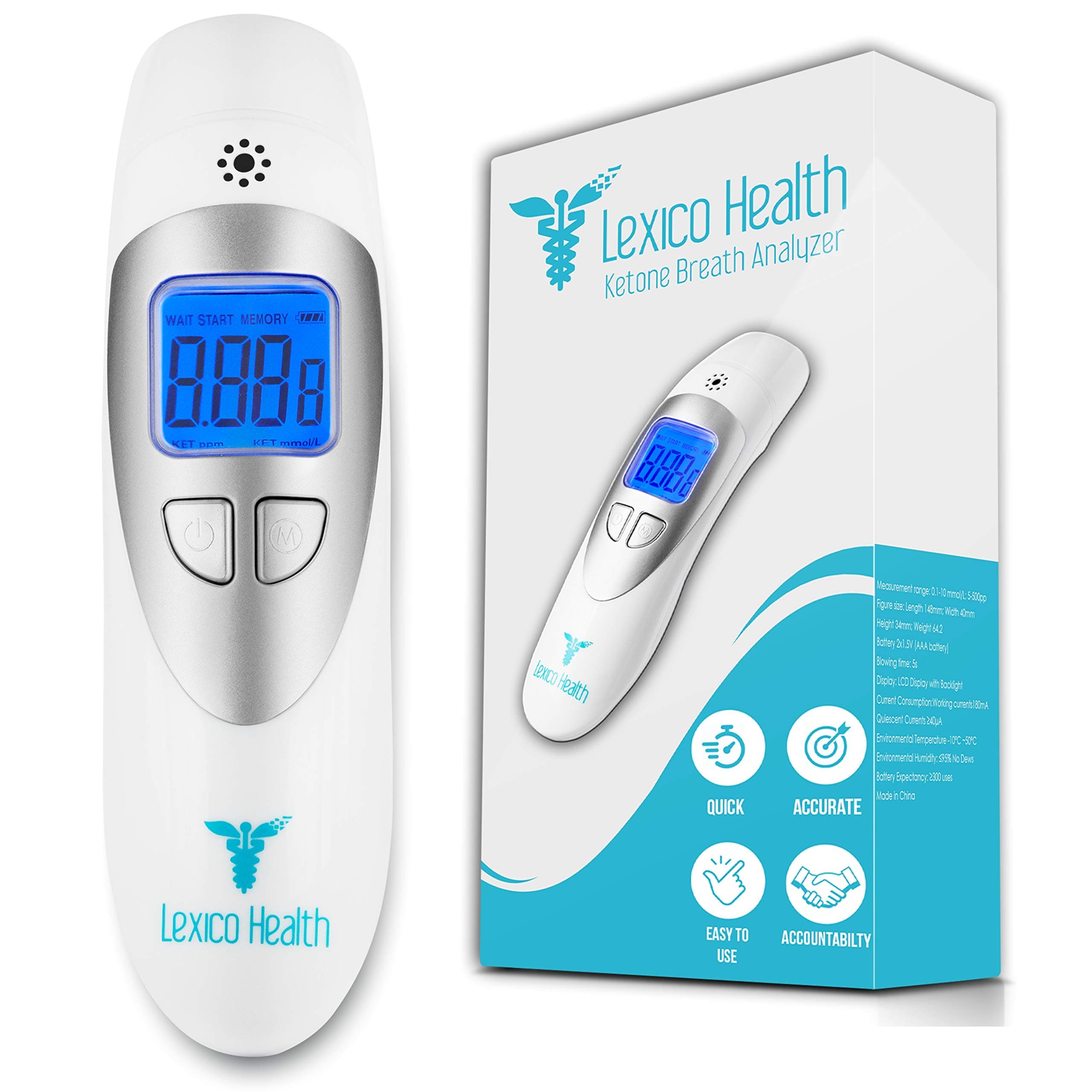 Ketone Breath Analyzer by Lexico Health, A Ketosis Meter That Will be Your Keto Diet's Best Friend, Monitor Your Ketones with an Accurate Test Kit, No Blood Strip Required for Precision Testing