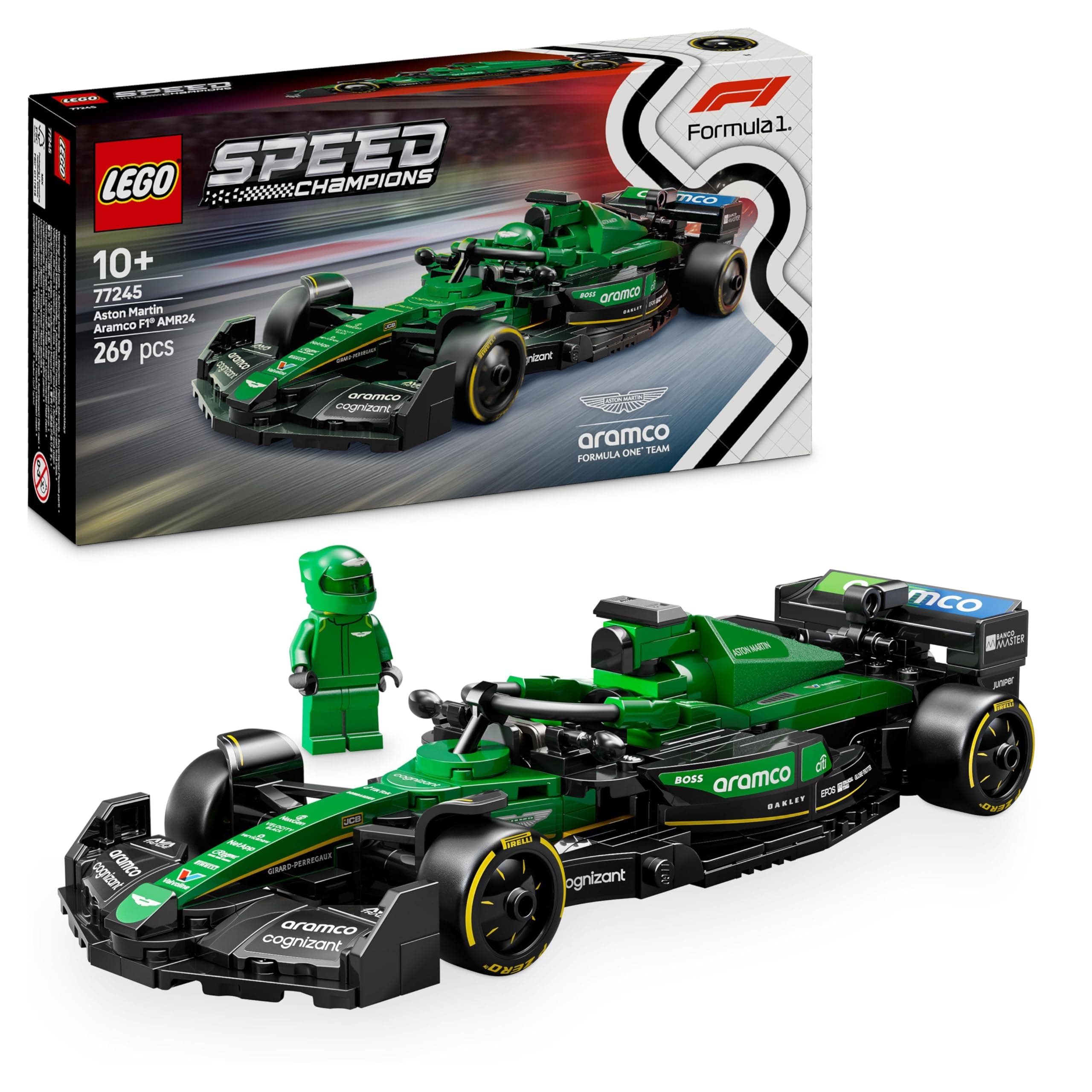Speed Champions Aston Martin Aramco F1 AMR24 Race Car Toy with a Collectible Formula 1 Driver Minifigure - Model Kits for 10+ Year Old Boys & Girls or Adult Motorsport Fans 77245