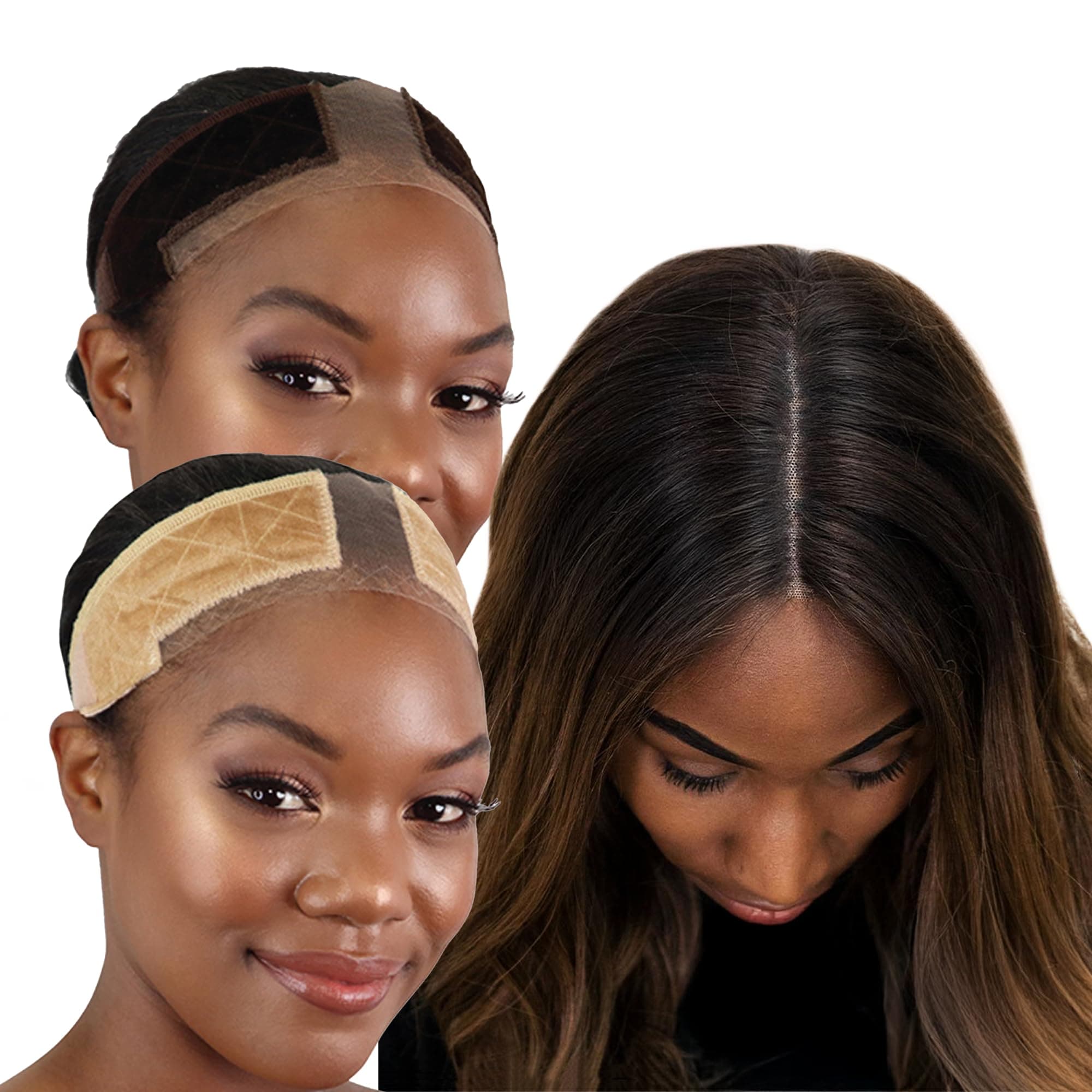 MILANO COLLECTION 2 Pack Lace WiGrip Velvet Comfort Wig Grip Band for Lace Wigs and Frontals with Reinforced Swiss Lace by HAIRLINE and PART (PATENTED) (Combo Nude/Brown Pack)