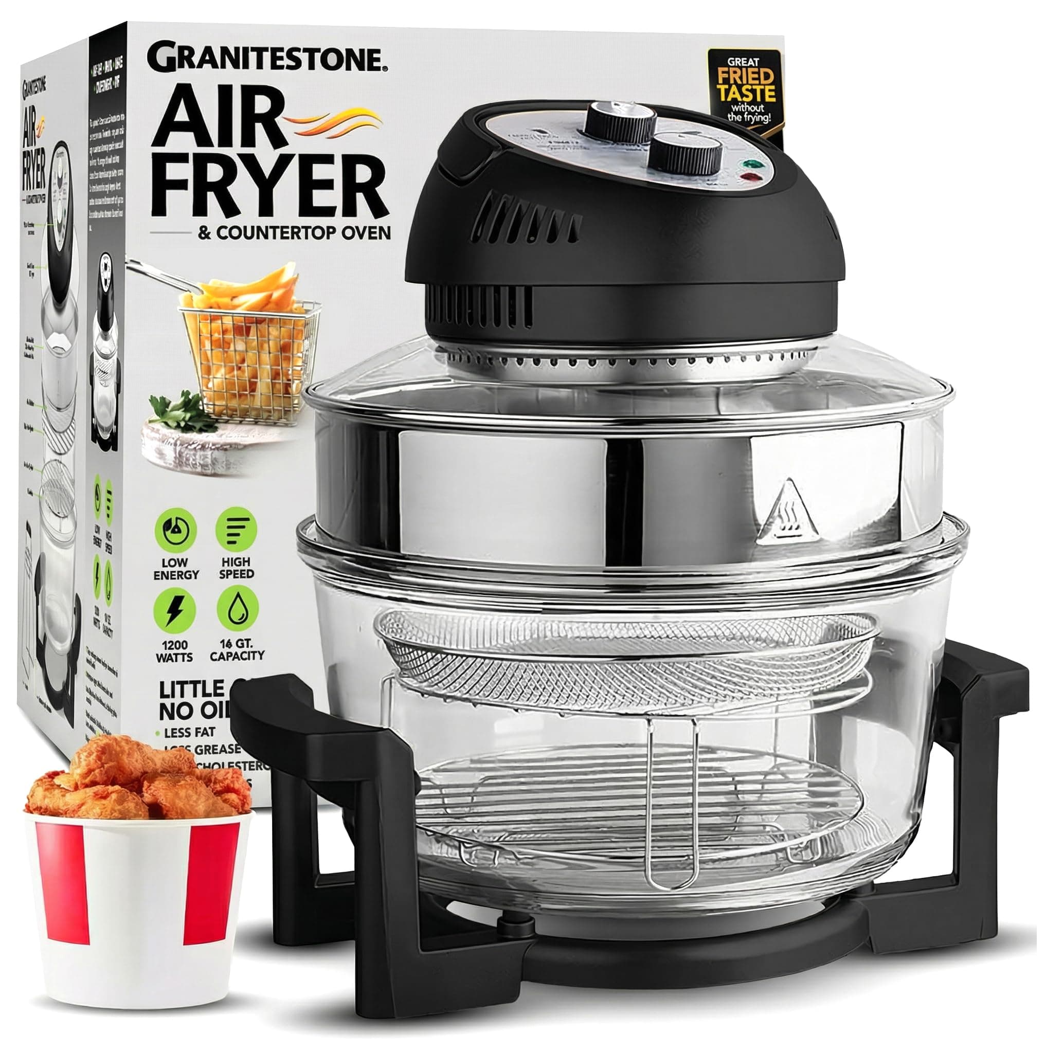 Big Boss 16Qt Large Air Fryer Oven – Extra Large Halogen Oven Cooker with 50+ Air Fryers Recipe Book for Quick + Easy Meals for Entire Family, AirFryer Oven Makes Healthier Crispy Foods – Black