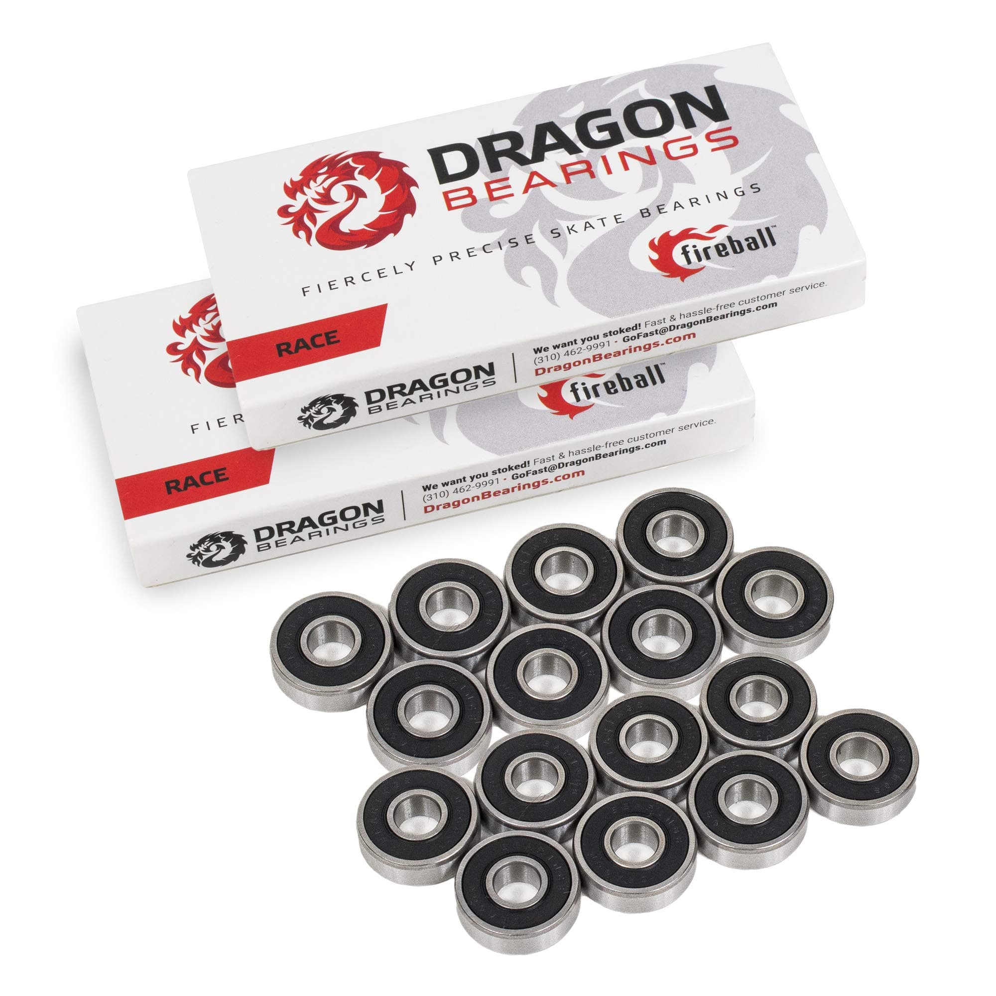 Fireball Dragon Roller Skate Bearings 16 Pack - High Performance Skate Rated Rollerblade Bearings - Dragon Roller Bearing Inline Skate Bearings, Guaranteed for Life (ONE Size, Race)