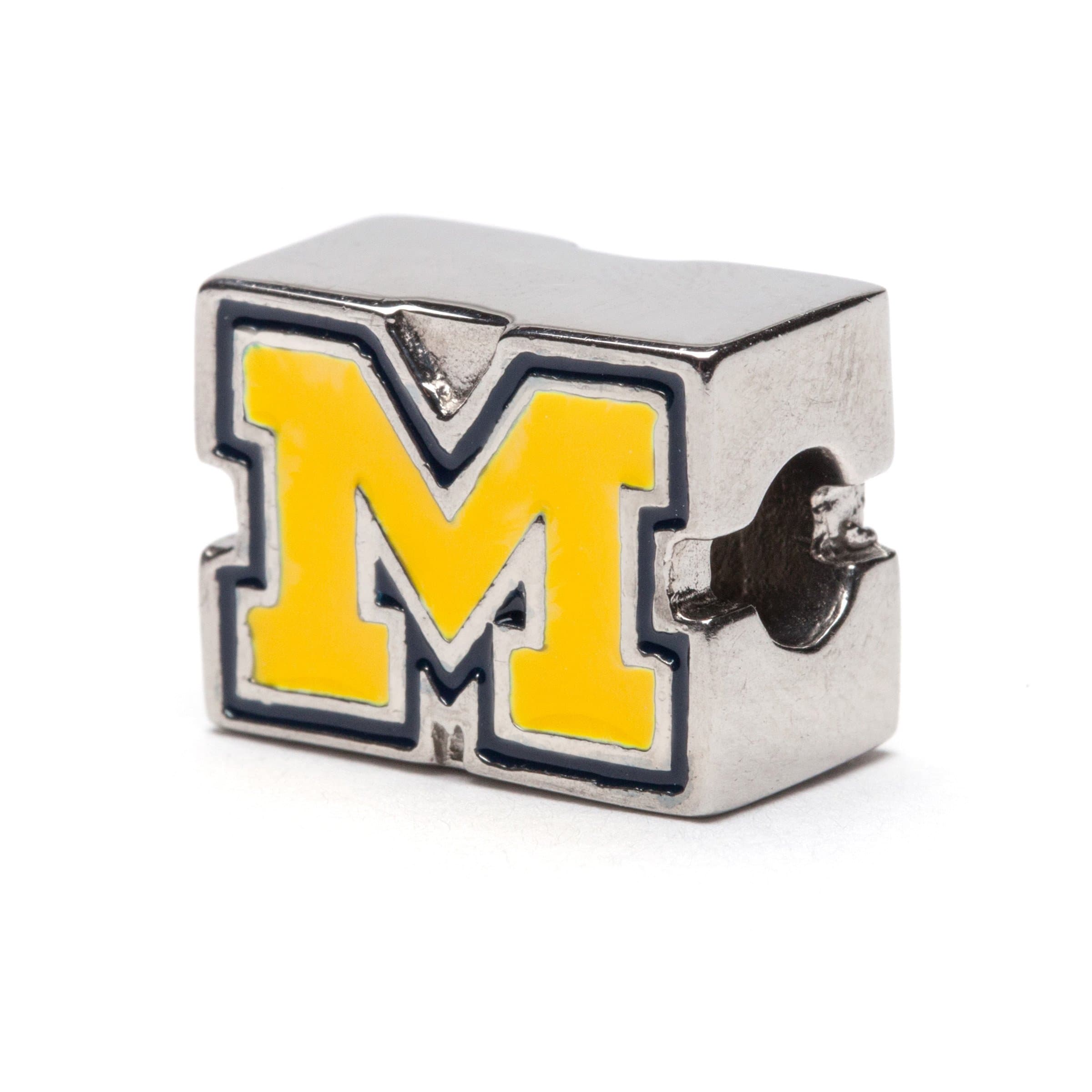 University of Michigan Charm | University of Michigan Maize and Blue Block M Logo Bead Charm | Officially Licensed University of Michigan Jewelry | UMich Jewelry | Michigan Gifts | Stainless Steel