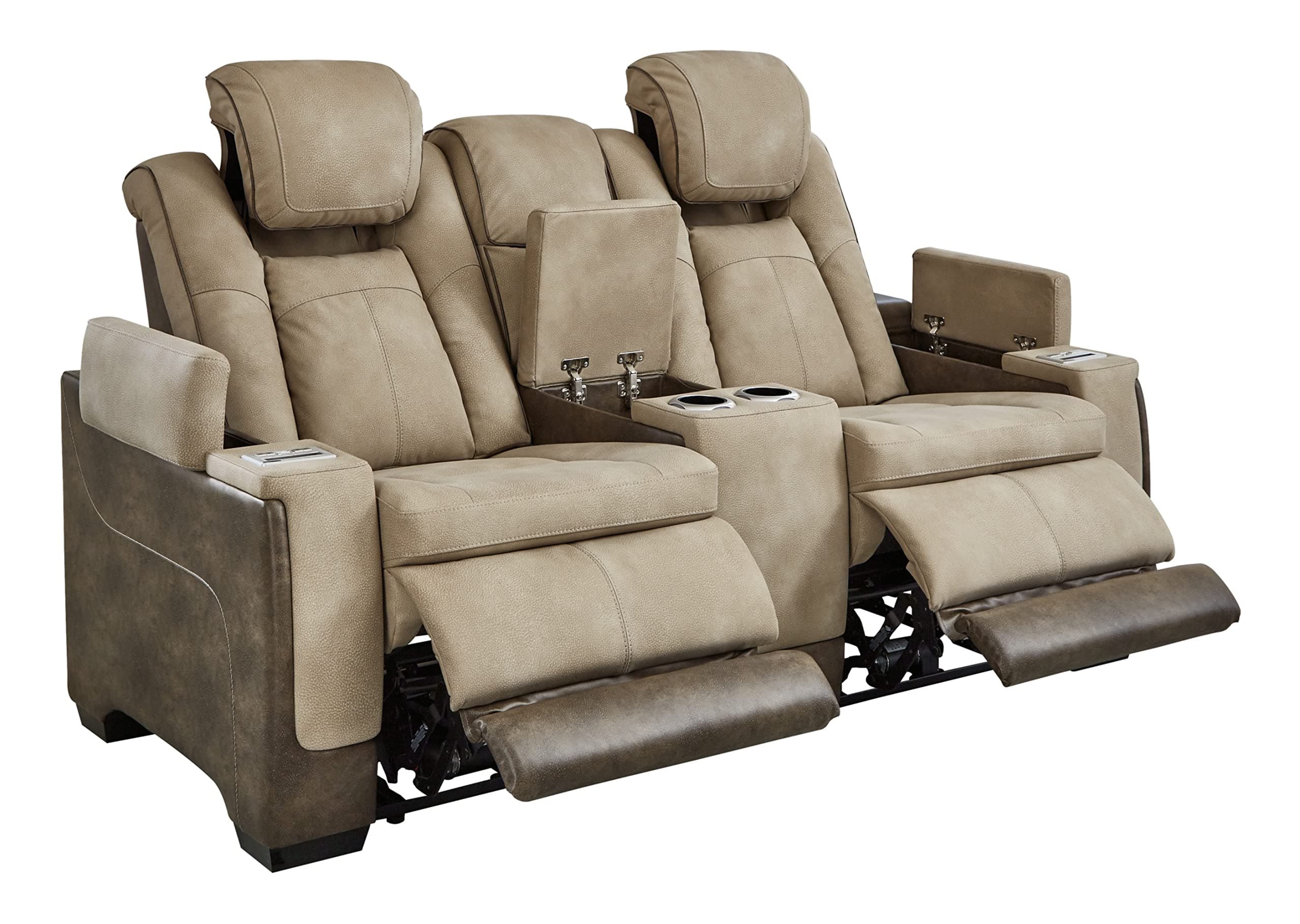 Next-Gen DuraPella Power Reclining Loveseat with Console & Adjustable Headrest, USB Charging, Faux Leather, 75" W x 39.5" D x 43" H, Sand