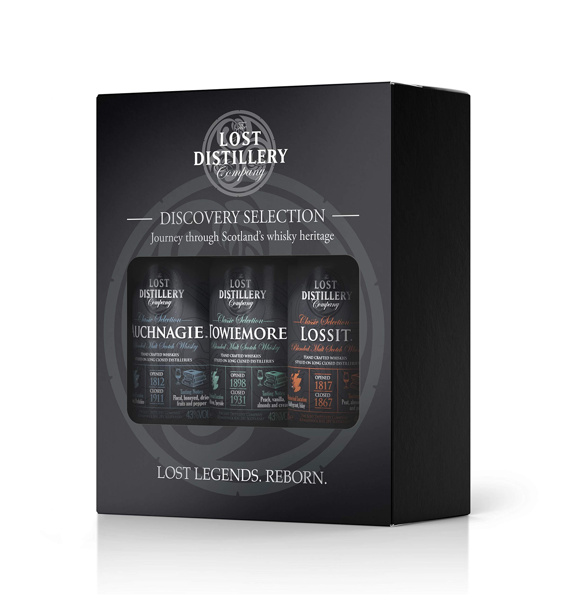The Discovery Selection by The Lost Distillery Company - Limited edition gift pack of 3 x 5cl miniature bottles. 43% Abv. Blended malt Scotch