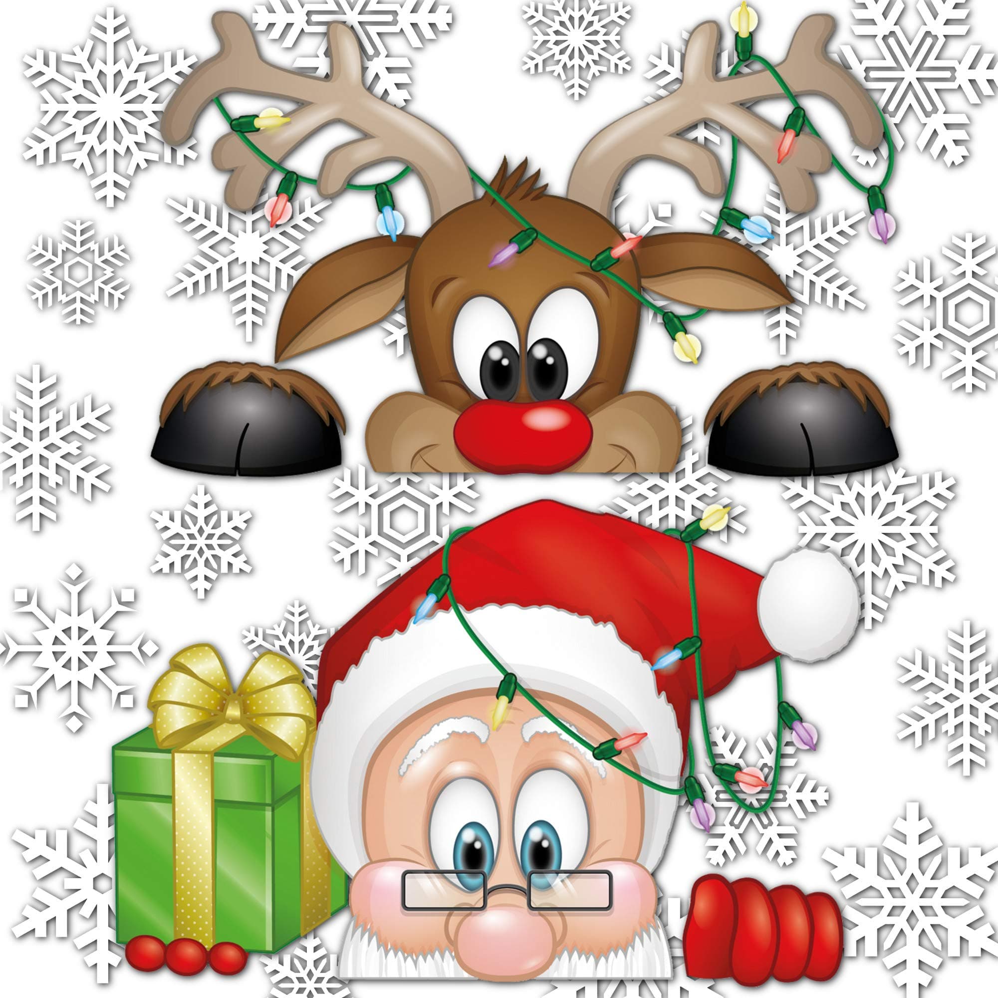 Peeping Santa and Rudolph Window Clings – With 28 Snowflakes – Fabulous Christmas Decorations