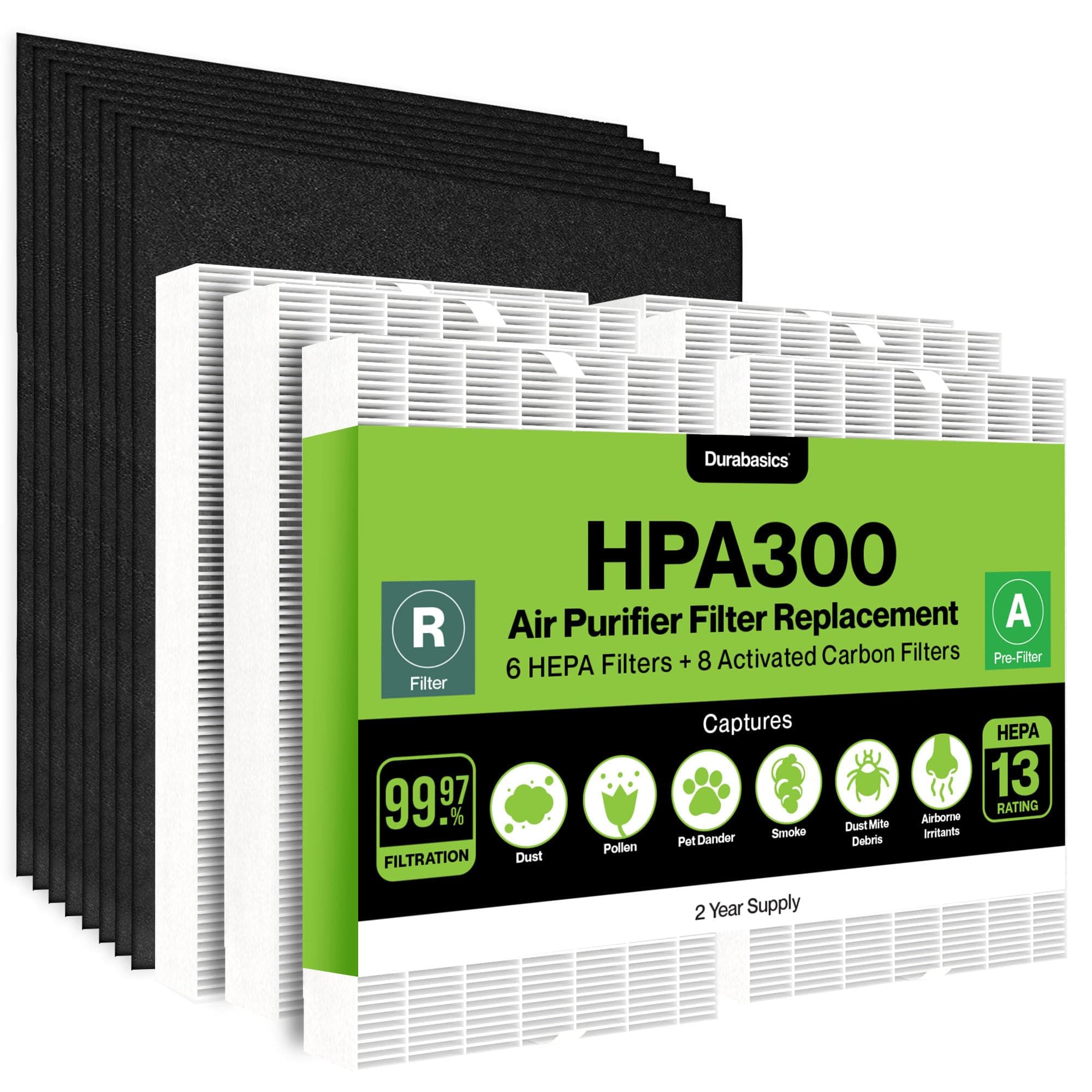 Durabasics 6 HEPA Filter Set for HPA300 Honeywell Air Purifier Filters & Honeywell HPA300 - For Honeywell Air Purifier Filter Replacement HPA300 - Replacements for Honeywell Filter R & HPA300 Filter