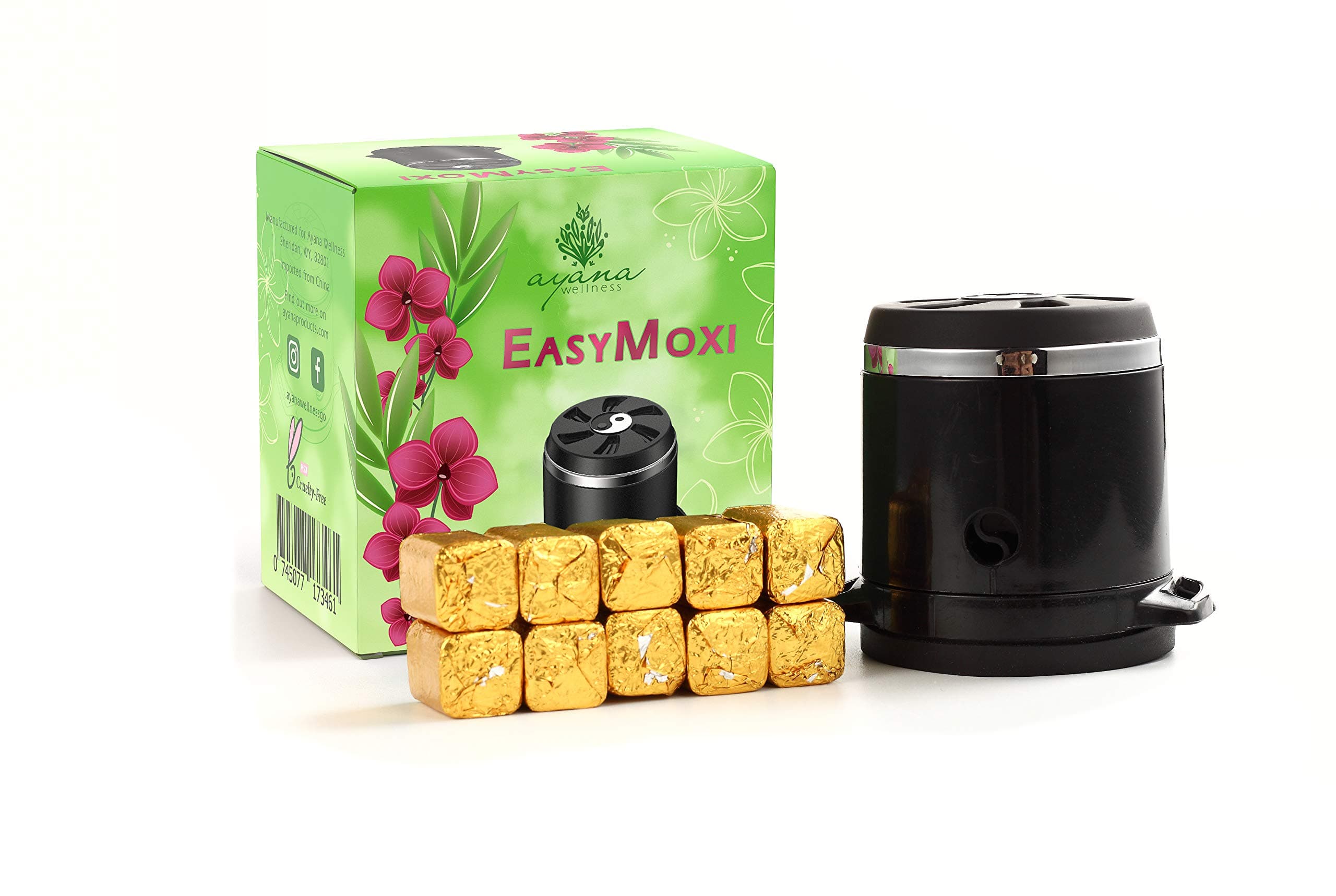 EasyMoxi – Safe and Easy Moxibustion – Chinese Medicine Herbal Treatment – Relief for Period Pain and Cramps, Knee Pain, Back Pain and More – Three Temperature Settings - with 10 Moxa Stick Refills