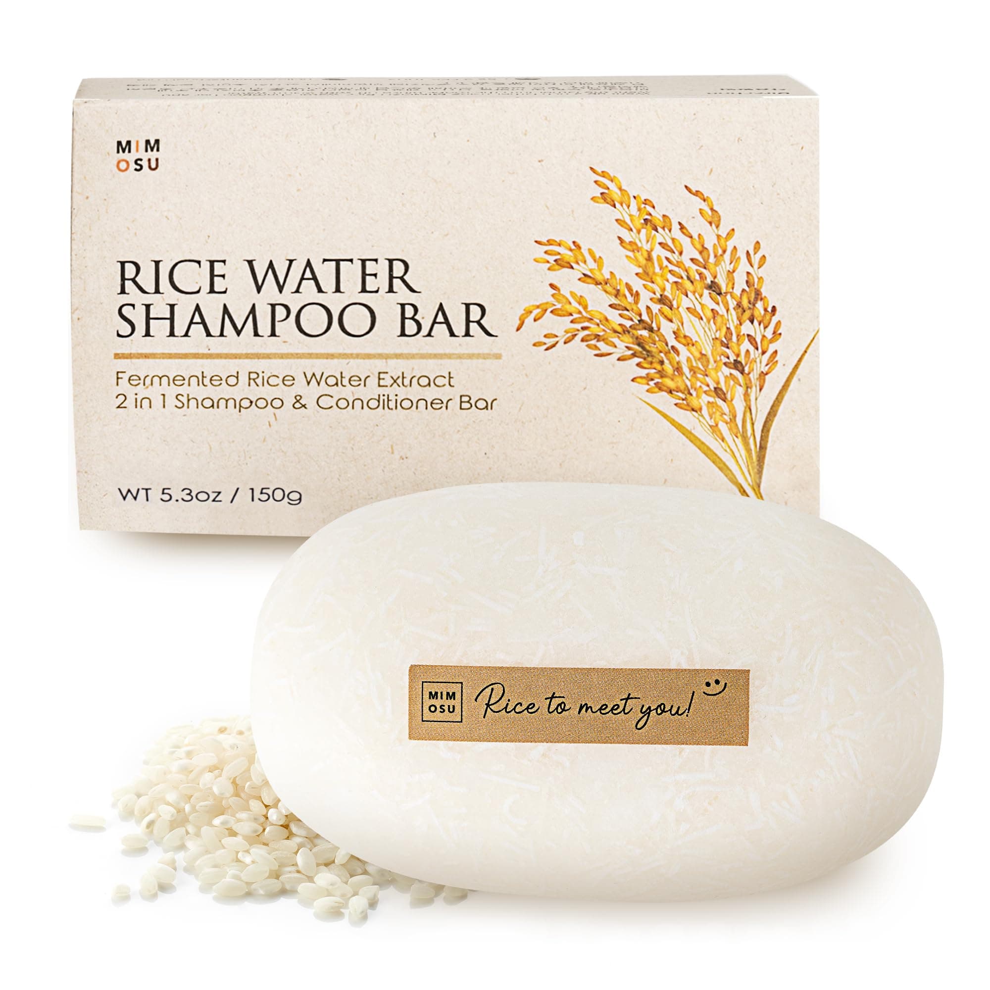 – Hair Growth Shampoo Bar, Fermented Rice Water 2-in-1 Shampoo & Conditioner, 5oz, Unscented, pH Balanced, Solid Bar for Oily Hair, Korean Hair Care