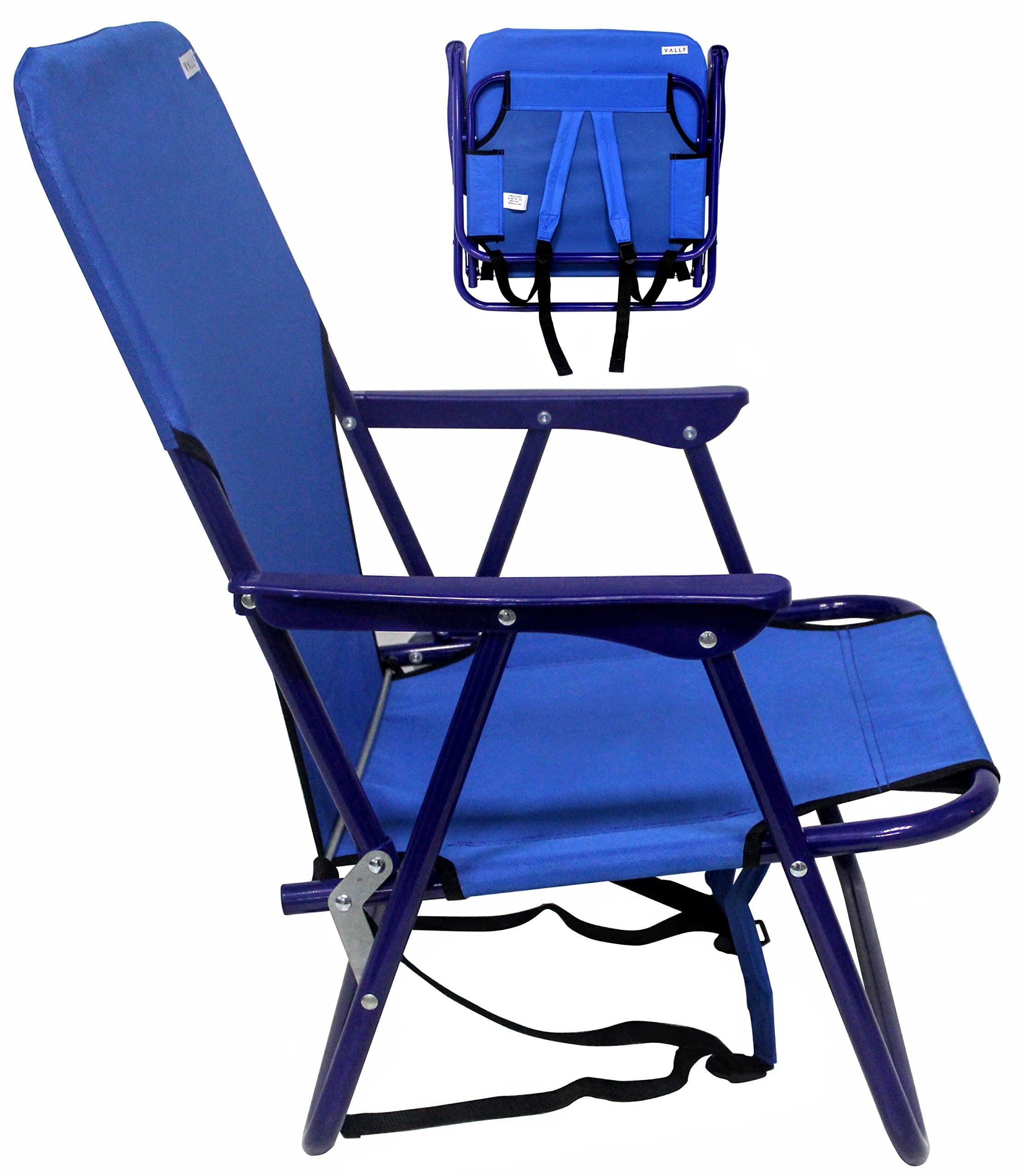 Vallf Deluxe Premium & High-End Beach Chair Lightweight Aluminum Lay-Flat Pillow Backpack Oversized with High Seat & High Back Phone Pouch and Drink Holder