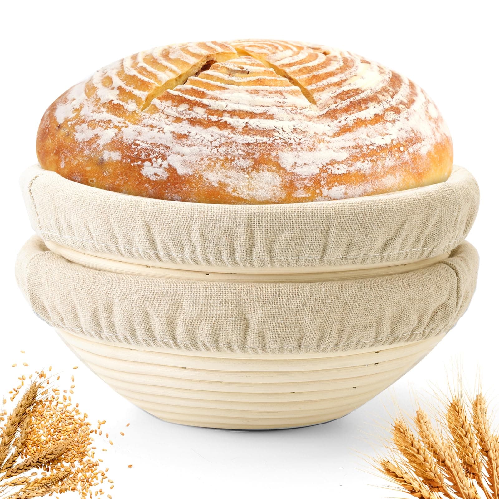 Bread Proofing Baskets Set of 2 10 inch Round Dough Proofing Bowls W/Liners Perfect for Home Sourdough Bakers Baking (10Inch, Round)