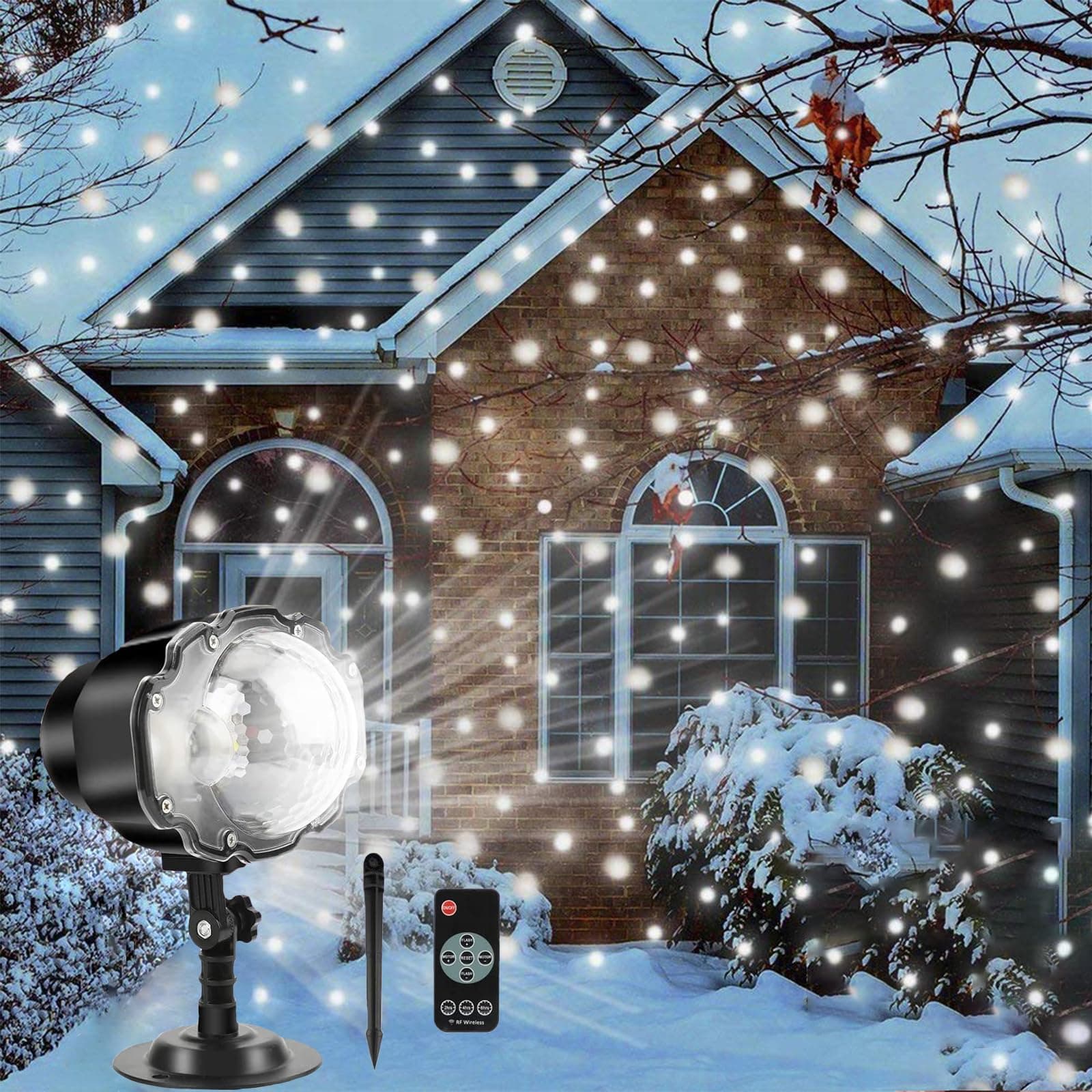 Borelor Snowfall LED Lights IP65 Waterproof Mini Christmas Snowflake Projector Lamp Indoor Outdoor New Year Decoration Light with RF Remote and Timer(High Brightness)