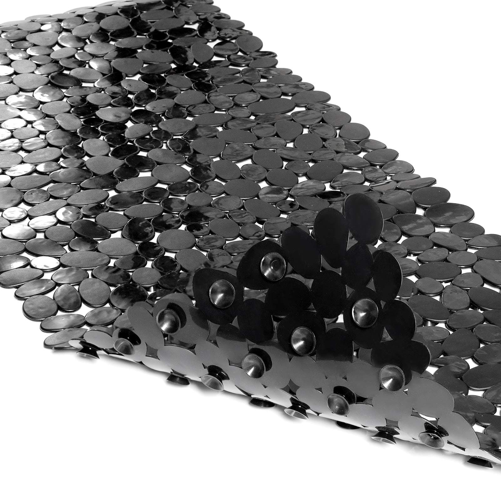 Bath Tub and Shower Mats, Non-Slip Pebble 35 x 16 Inches Machine Washable Bathtub Mat with Drain Holes, Suction Cups for Bathroom (Black)