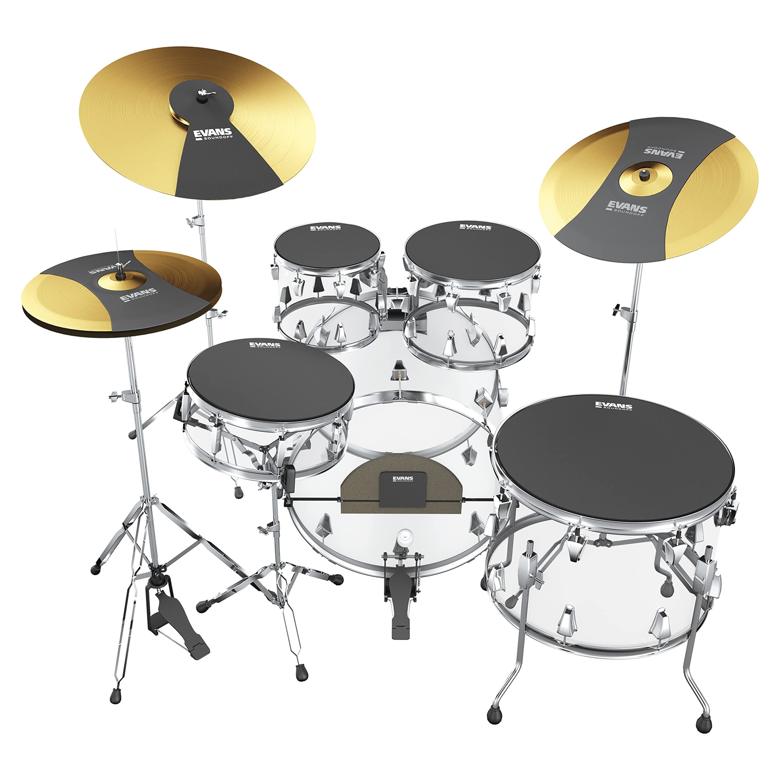 Soundoff Drum Mute Pads - Full Box Pad Set - Mutes Pack - 3 Cymbals, 4 Tom/Snare, & 1 Bass - Great for Silencing Acoustic Kits to Practice - Fusion - 8-Pack