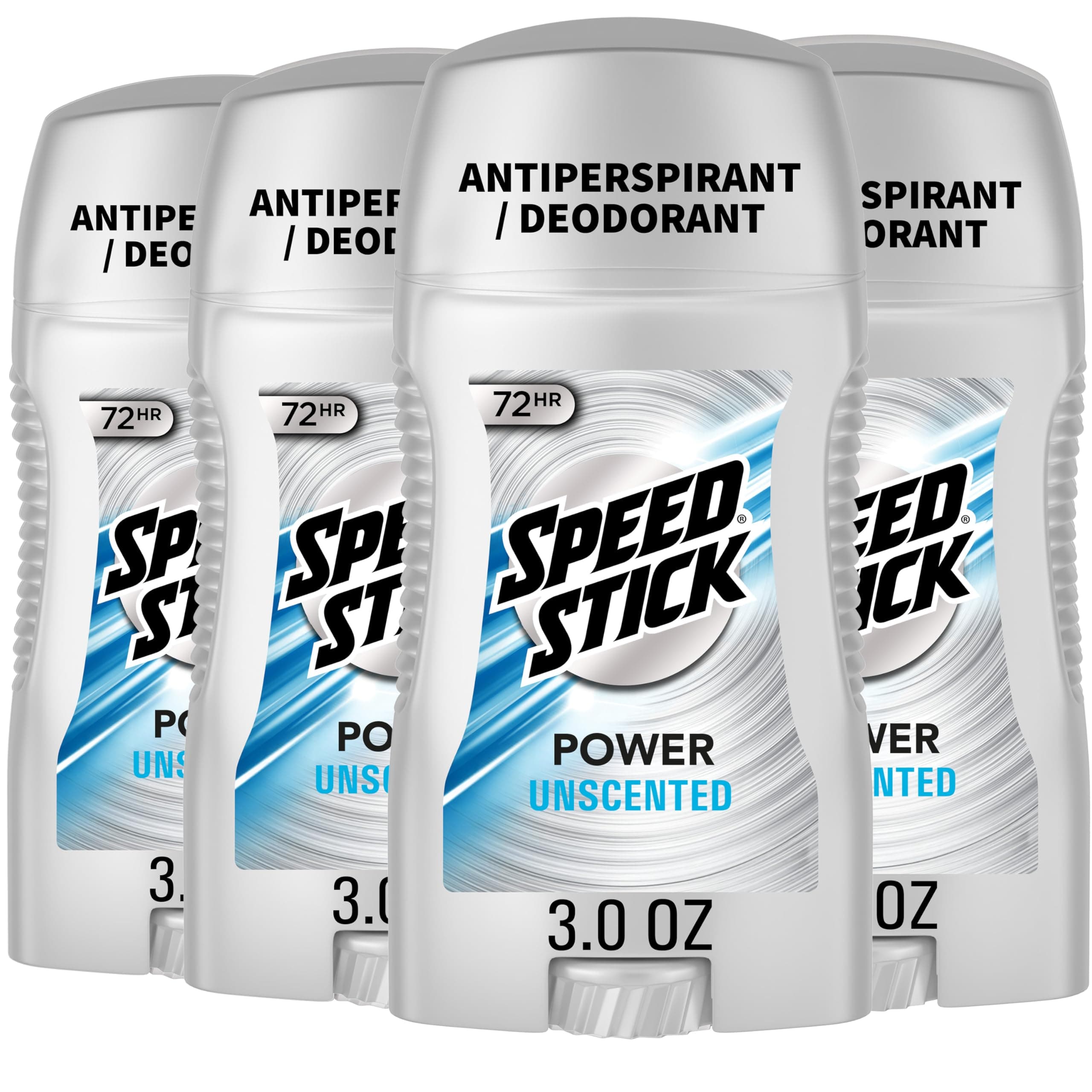 Speed Stick Power Antiperspirant Deodorant for Men, 72 HR Sweat & Odor Protection, Unscented, 3.0 oz Stick (4 Pack)