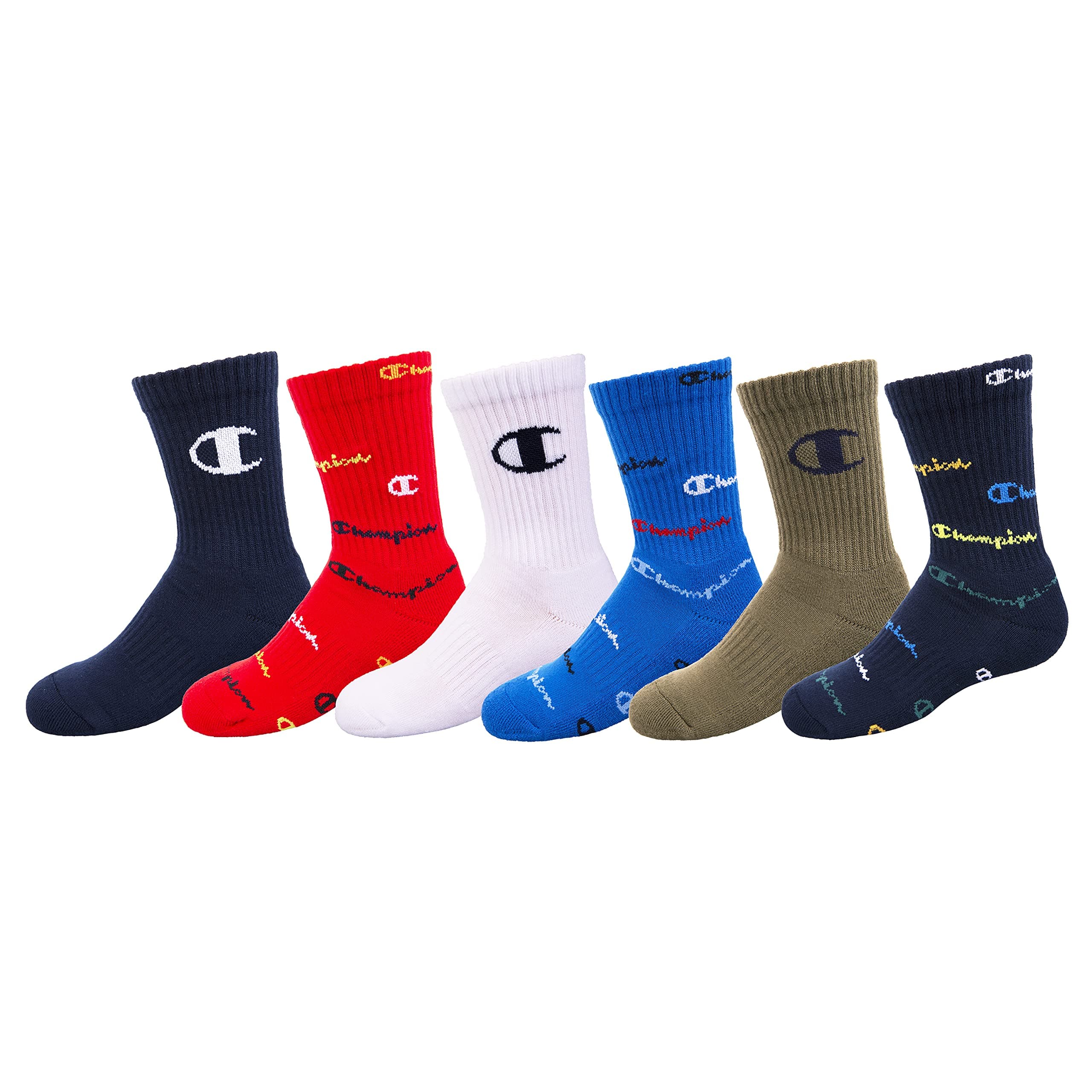 Championunisex-child Kids' 6-pack Crew Socks With Color and Size Options