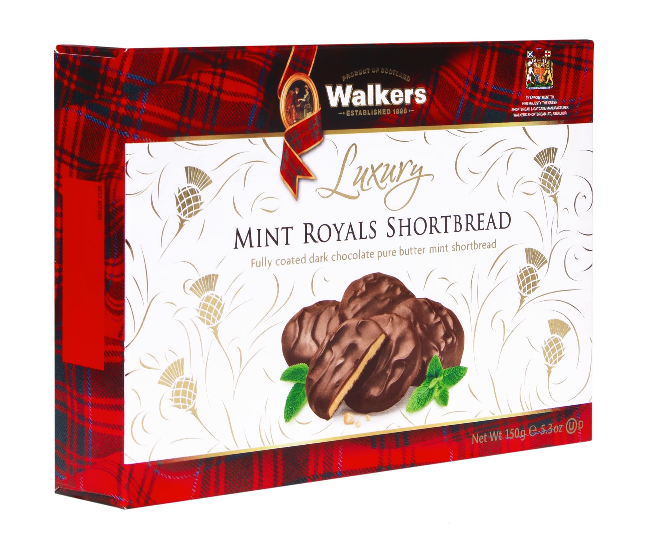 Walker's Shortbread Mint Chocolate Royals Cookies, Luxury Shortbread Cookies, 5.3 Oz Box (Pack of 12)