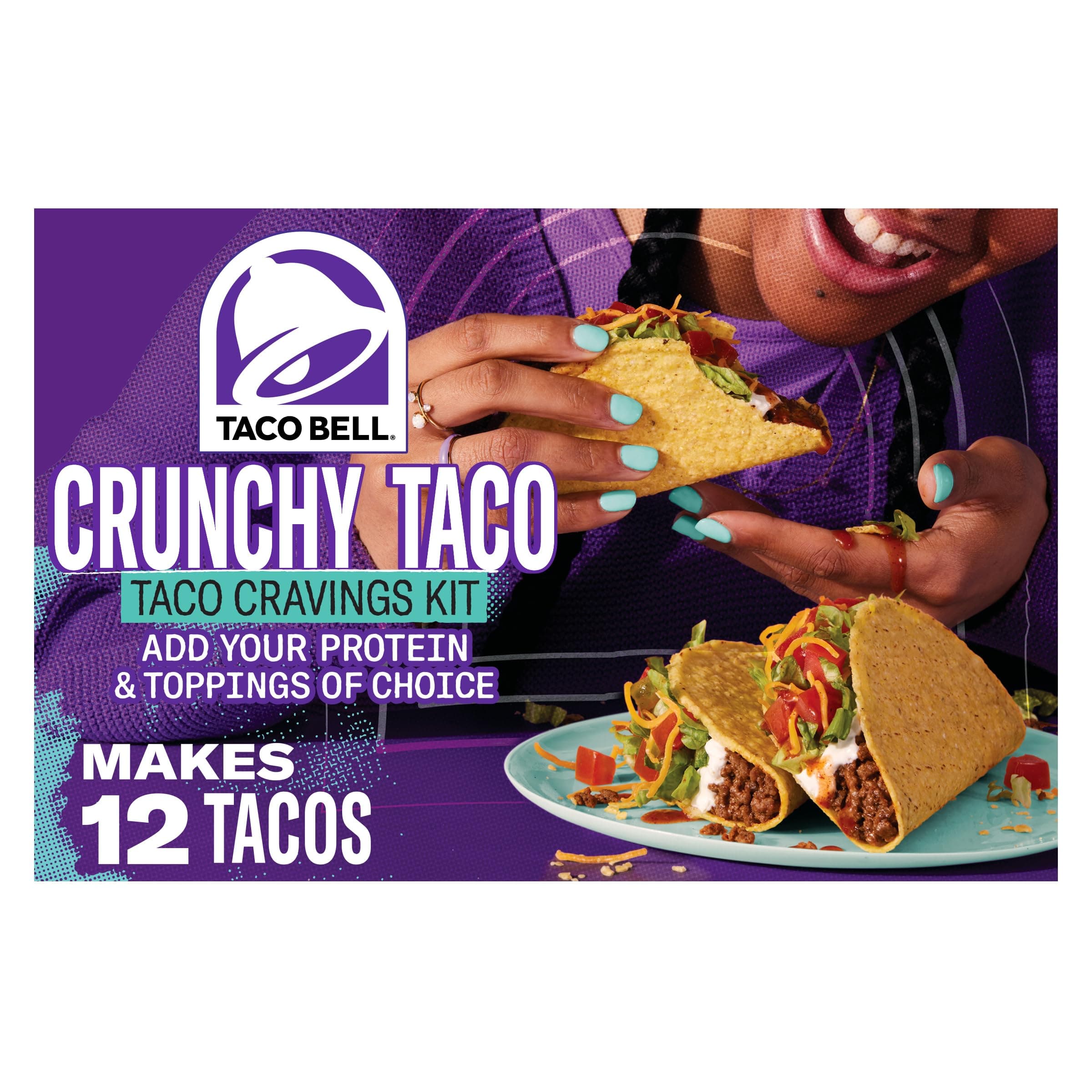 Crunchy Taco Cravings Kit with 12 Crunchy Taco Shells, Taco Bell Mild Sauce & Seasoning, 8.85 oz Box