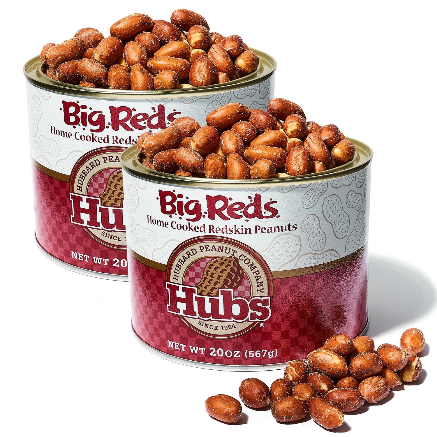 Peanuts Freshly Home Cooked Big Reds - Premium Virginia Nuts with Red Skins - Healthy Snacks Salted Peanuts - Reusable Vacuum-Sealed Tin, 2 Packs of 20 oz Cans