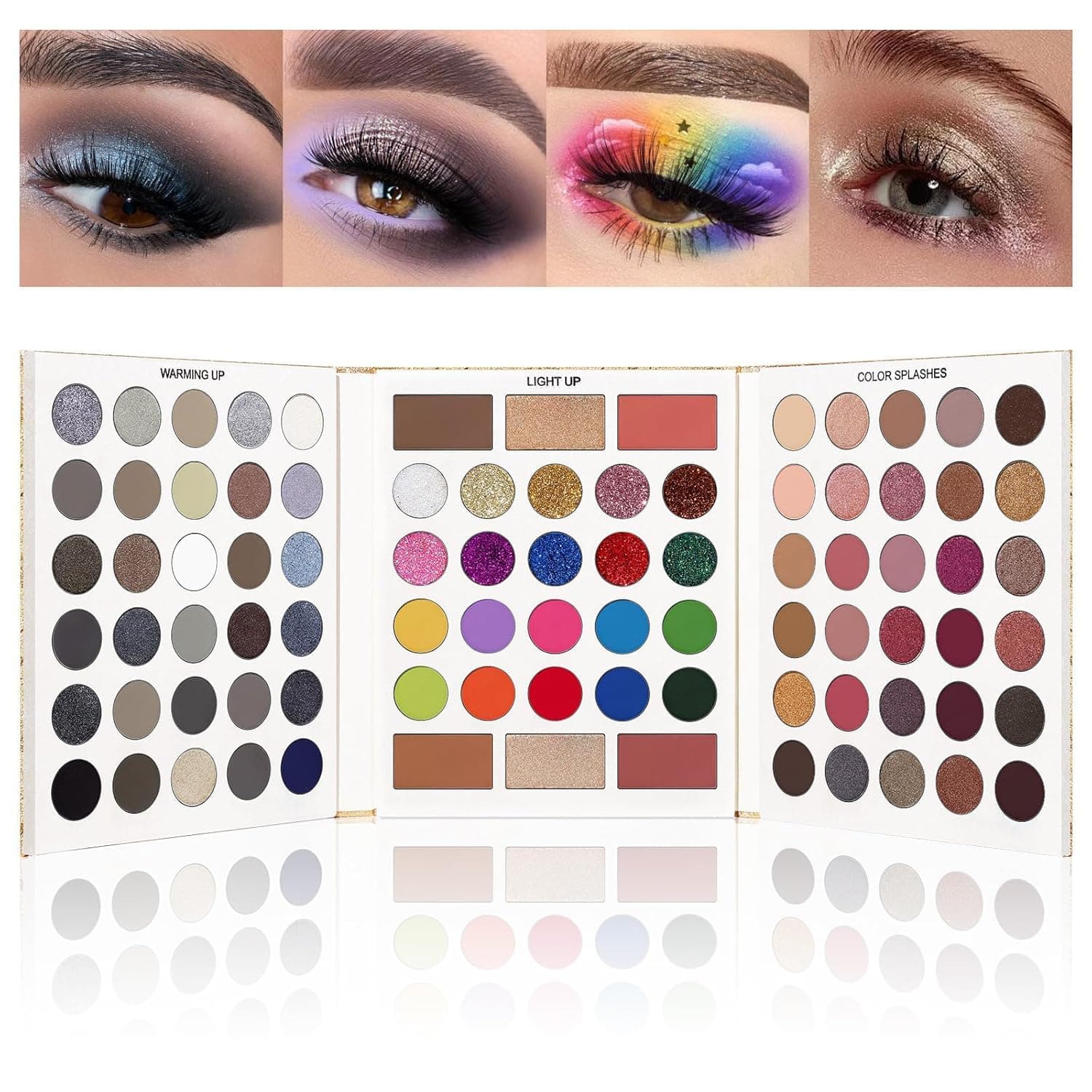 Eyeshadow Makeup Palette 86 Colors, Matte Black Grey Silver Smokey Goth Eye Shadows+Chunky Pressed Glitters+Bright Colorful Neon Shades+Rosy Rusty Neutrals for Every Day & Halloween Make Up
