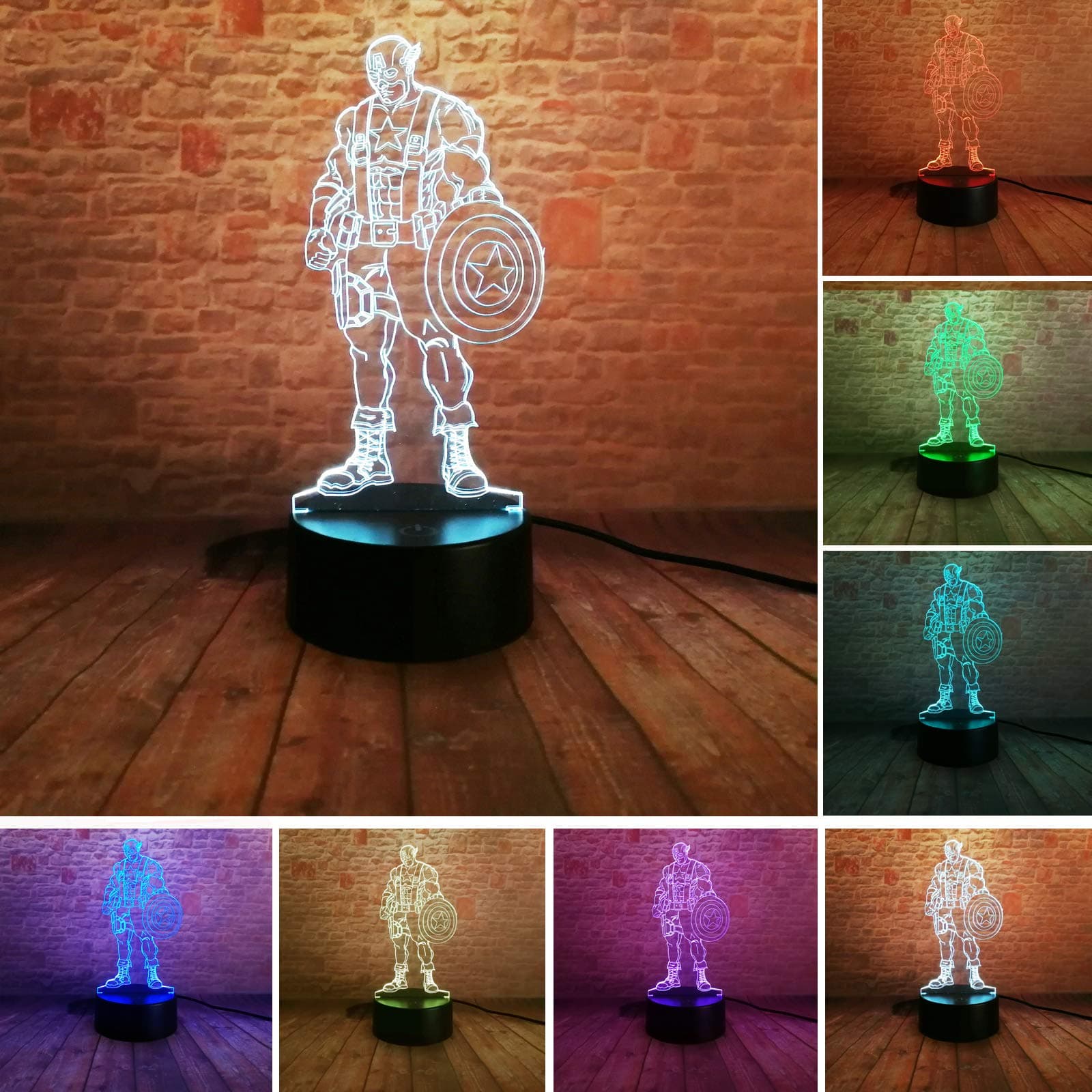 Captain America 3D Marvel Avengers Fans Super Hero Led Night Light 7 Colors illusion Lamp IR Remote Control Touch Kids Child Living/Bedroom Table/Desk Lighting Birthday Party Xmas Gif(Captain America)