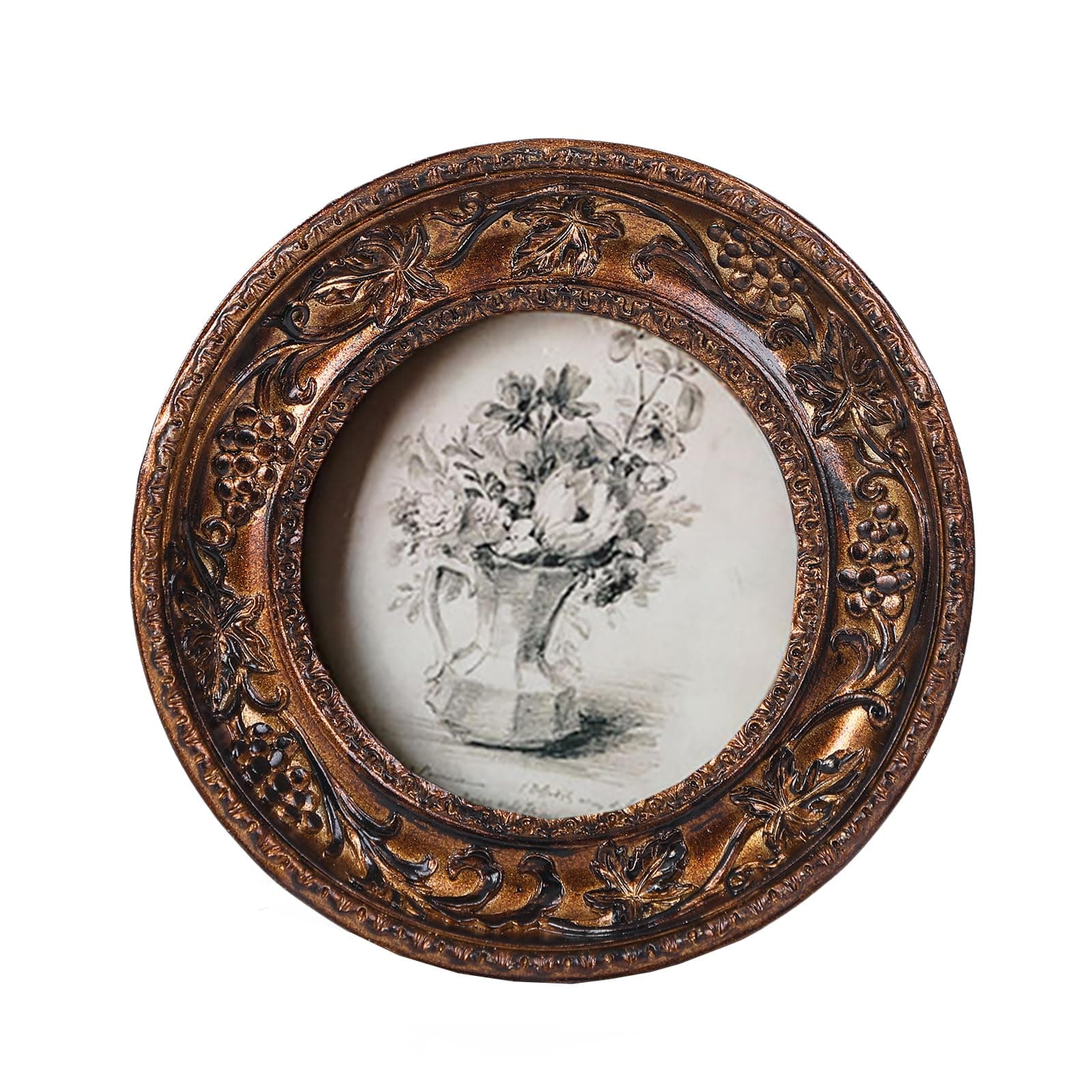 SIKOO Small Vintage 3×3 Round Picture Frame Antique Ornate Mini Photo Frame Vintage Wall Decor, Bronze Gold