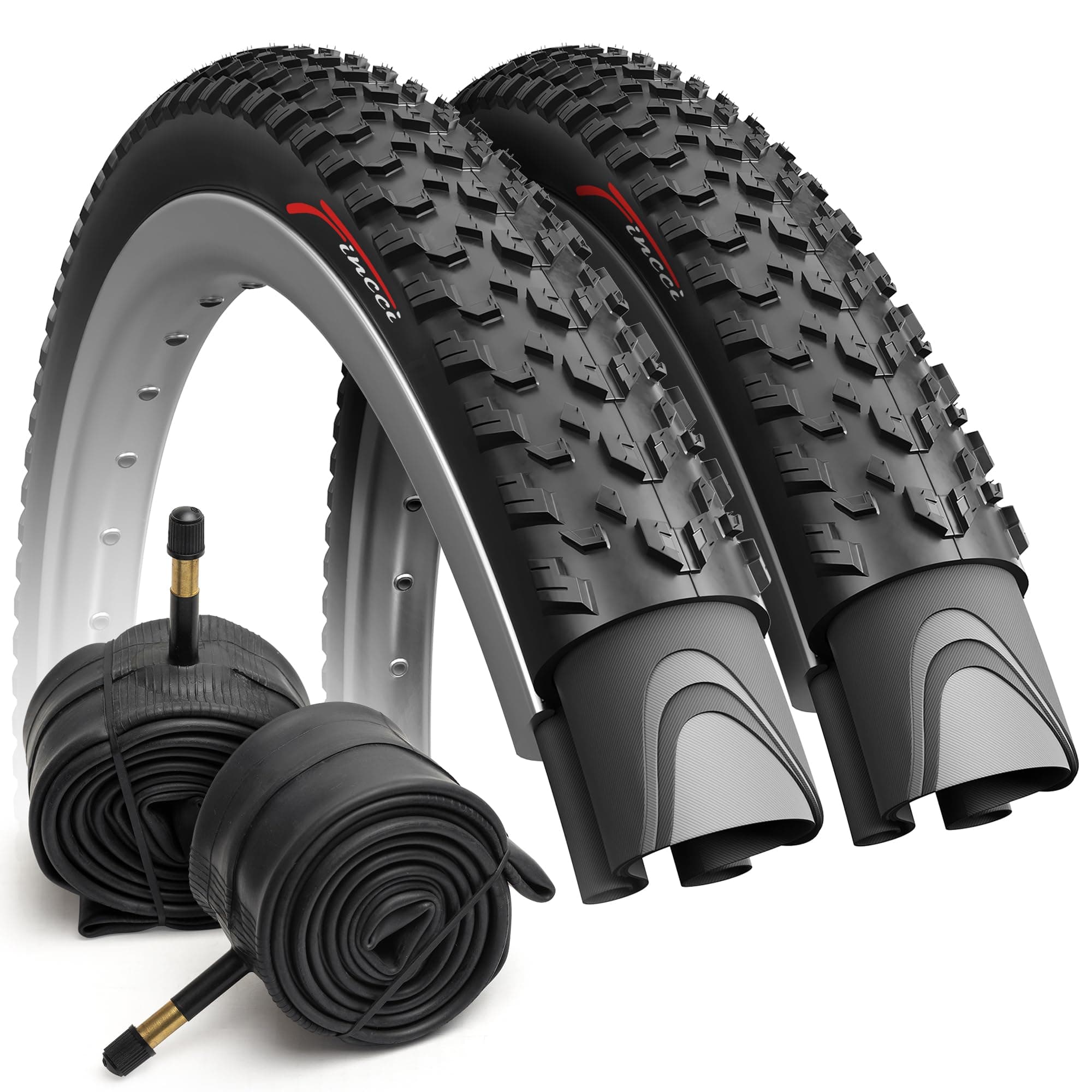 Fincci Durable 27.5 x 2.10 Mountain Bike Tyre with 27.5 Inner Tube Schrader/Presta Valve - Foldable Kevlar High Grip 54-584 27.5 MTB Tyres Lightweight, 30 TPI for Enduro, XC, Electric, Hybrid Bikes