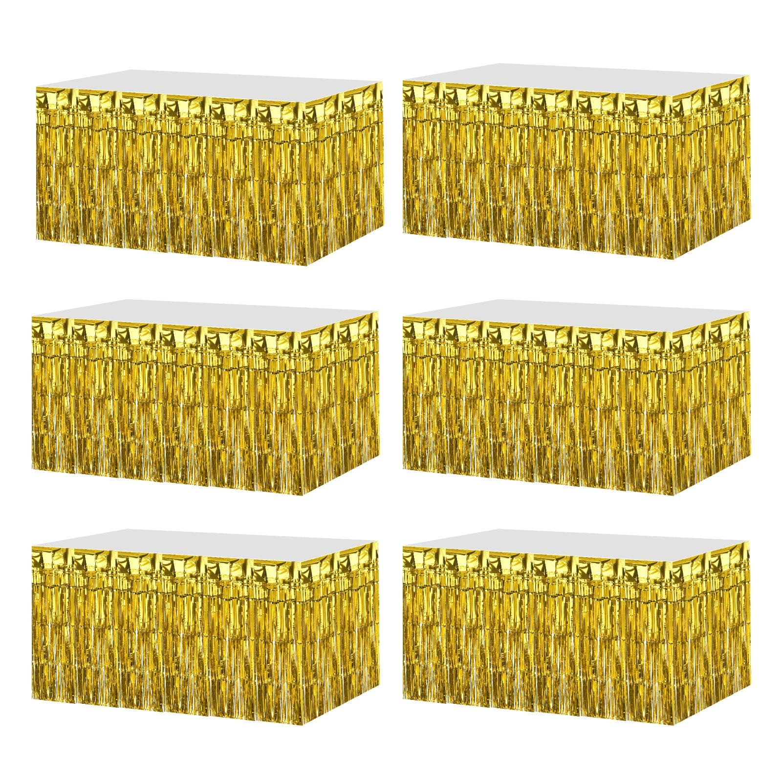 sourcing map 6 Pack 29x108 Inch Gold Metallic Foil Fringe Tinsel Table Skirts for Rectangle Tables Tinsel Backdrop Curtain for Wedding Birthday Anniversary Party