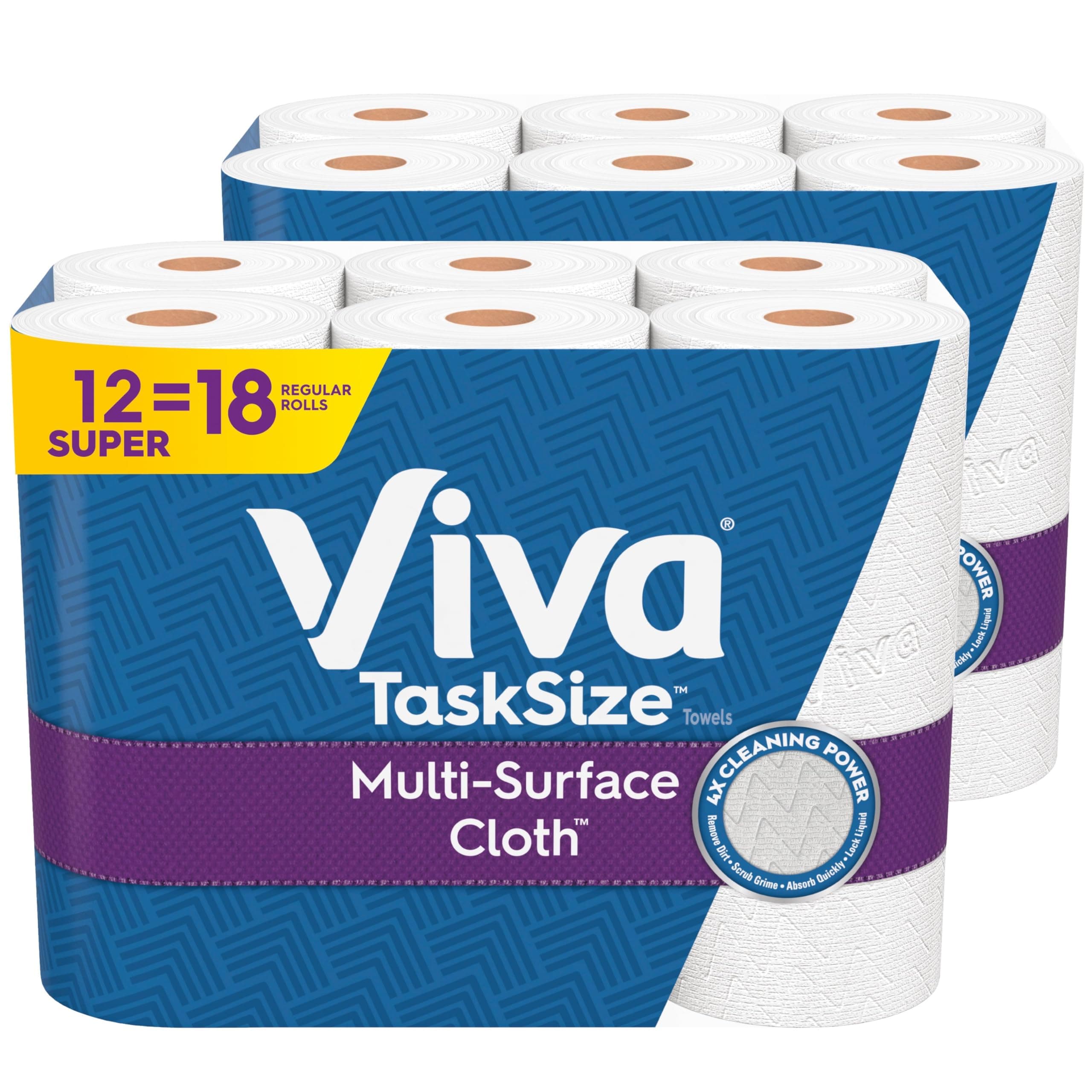 Multi-Surface Cloth Paper Towels, Task Size - 12 Super Rolls (2 Packs of 6) = 18 Regular Rolls (81 Sheets Per Roll)