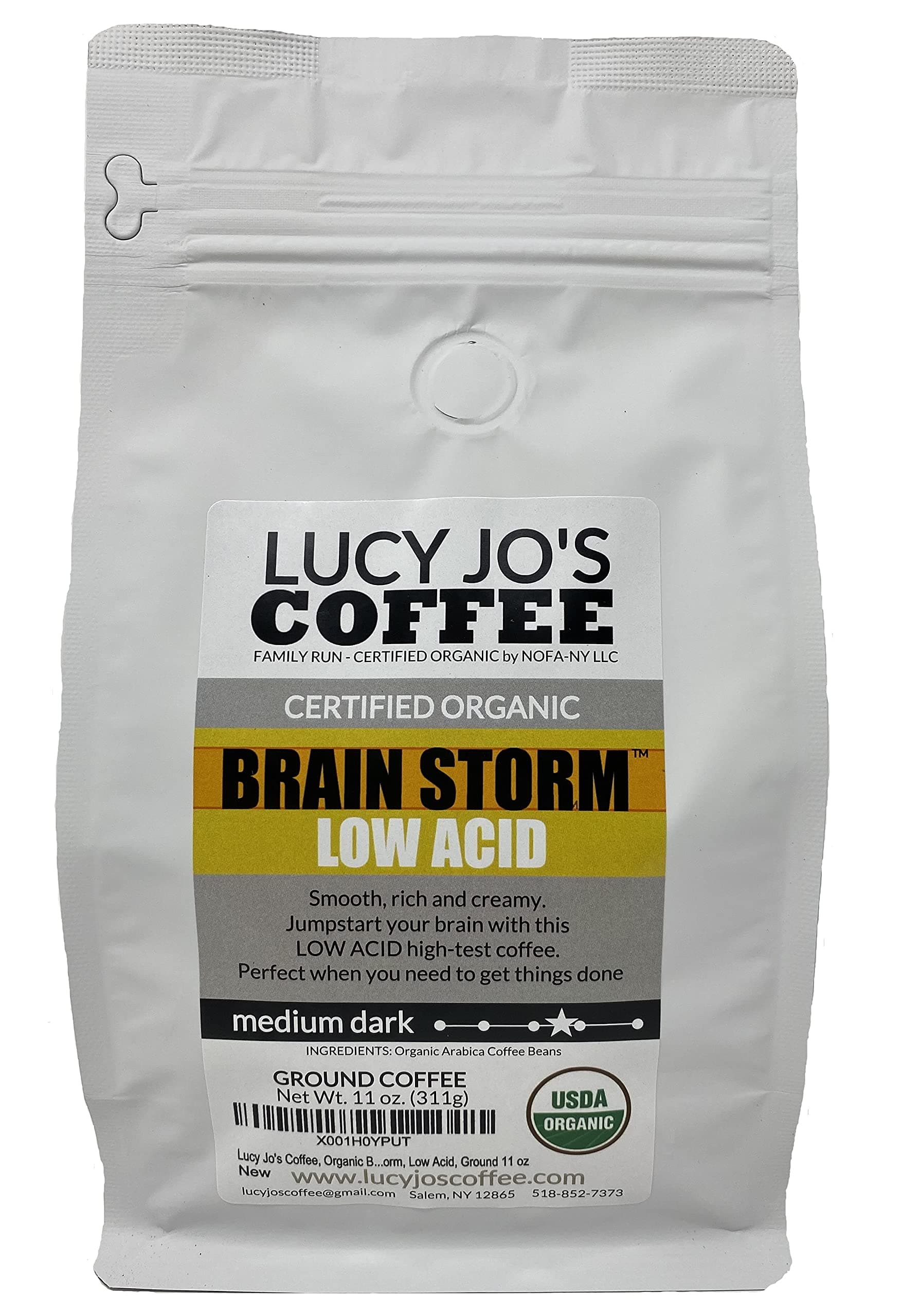 Organic Brainstorm, Medium Dark Roast, Low Acid, Ground 11 oz