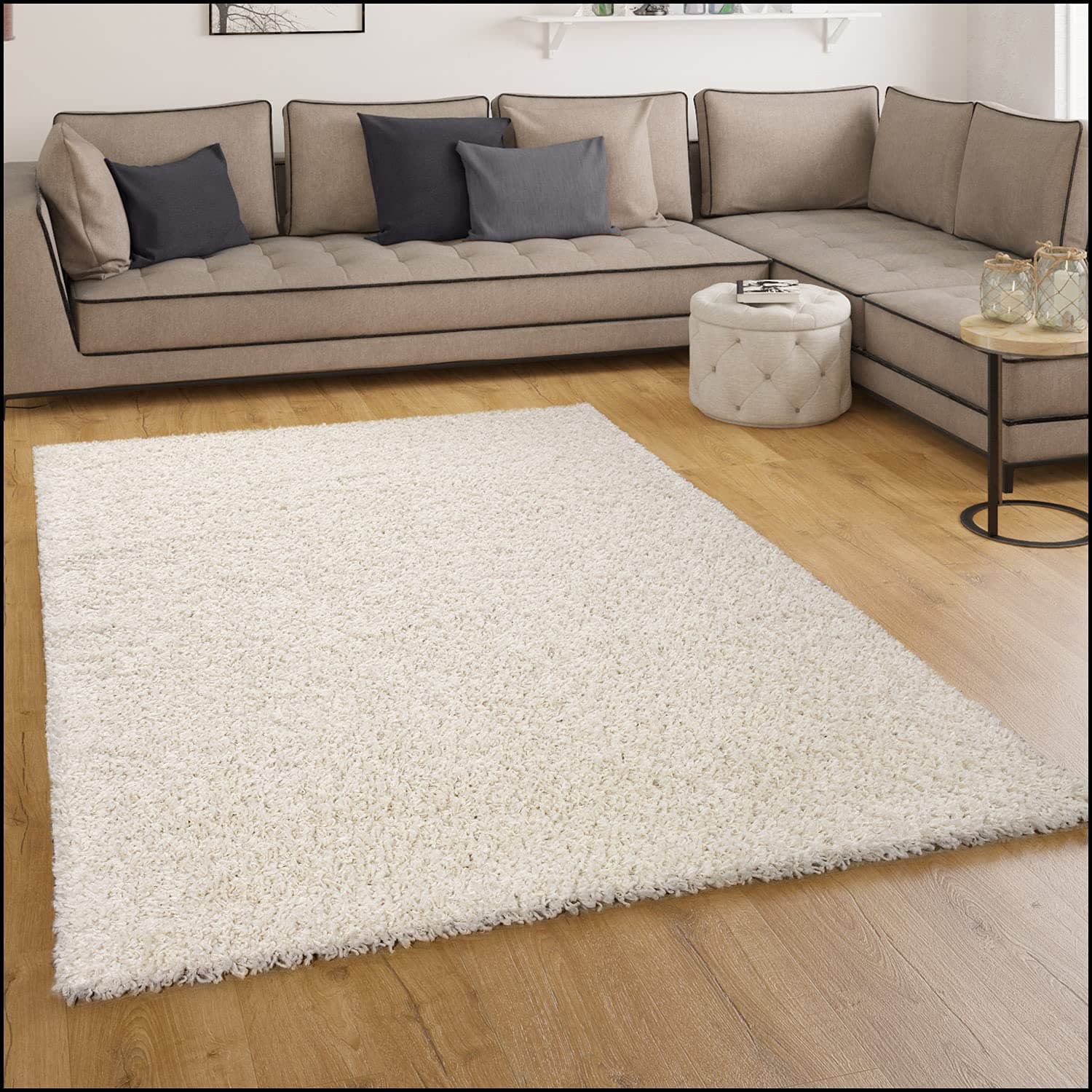 Paco Home Shaggy Rug High Pile Long Pile Modern Carpet Uni Cream Ivory, Size:120x170 cm