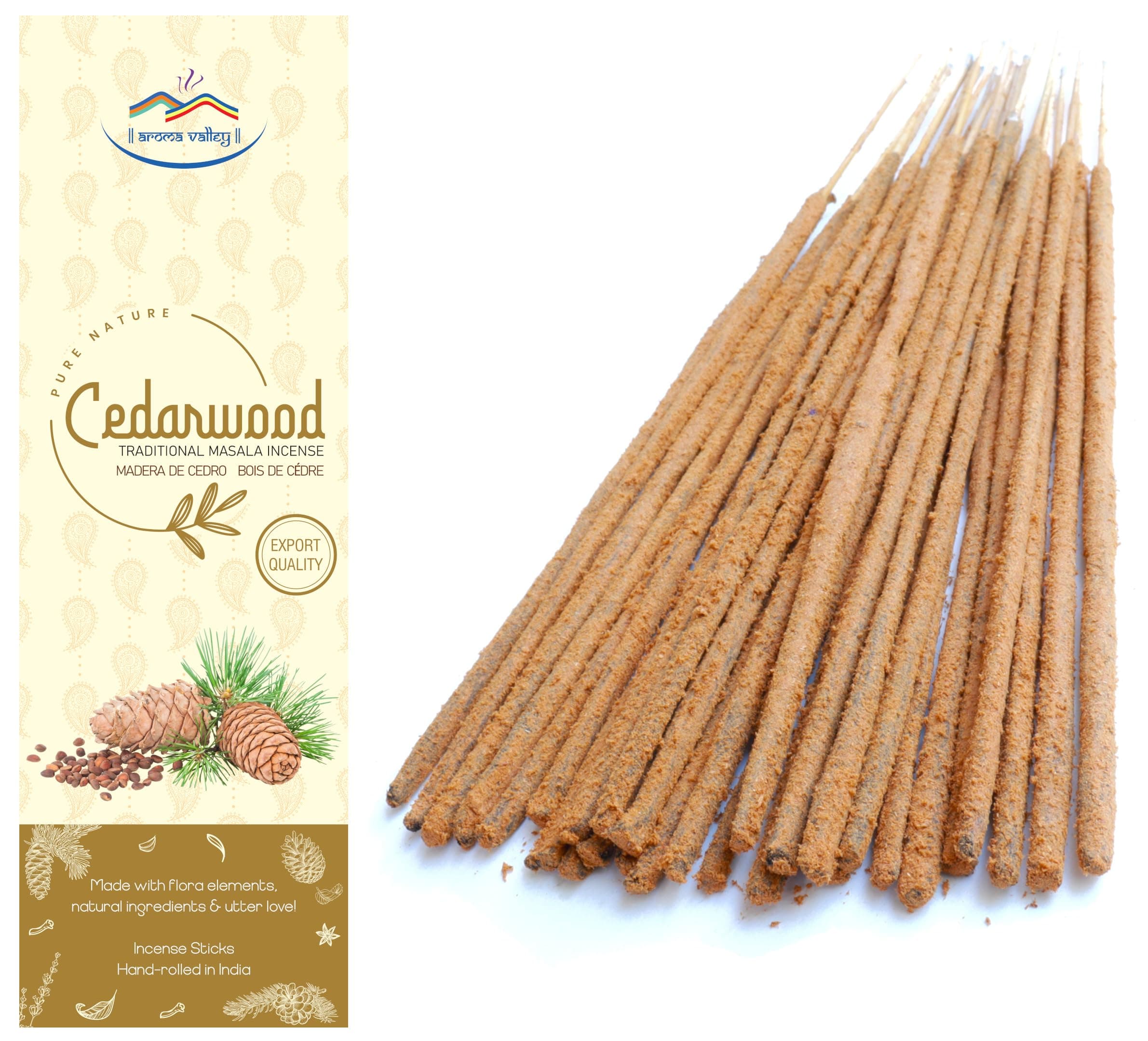 Cedarwood Incense Sticks - Traditional Handcrafted Masala Incense - 40 to 50 sticks approx.