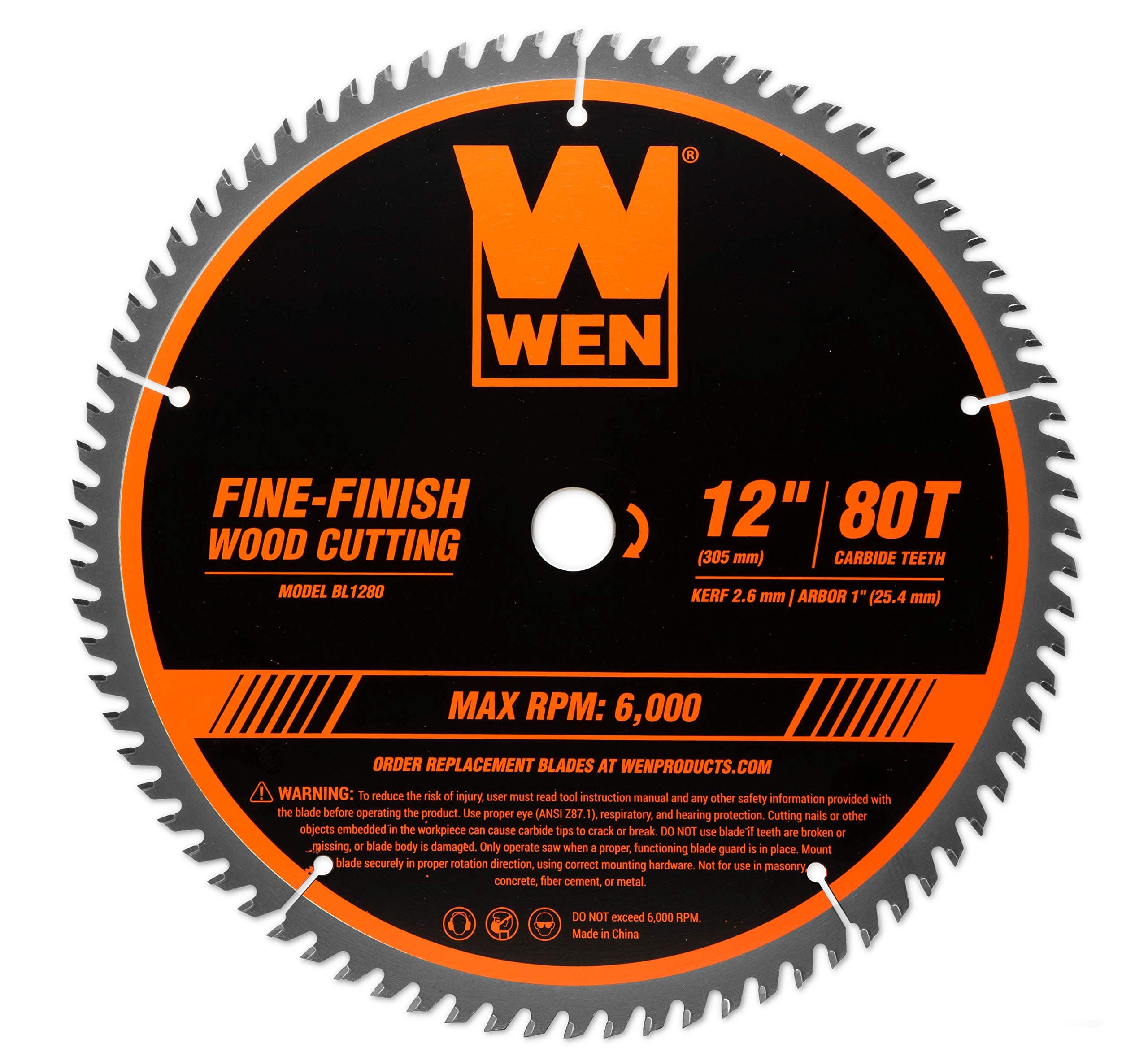 WEN BL1280 12-Inch 80-Tooth Fine-Finish Professional Woodworking Saw Blade for Miter Saws and Table Saws