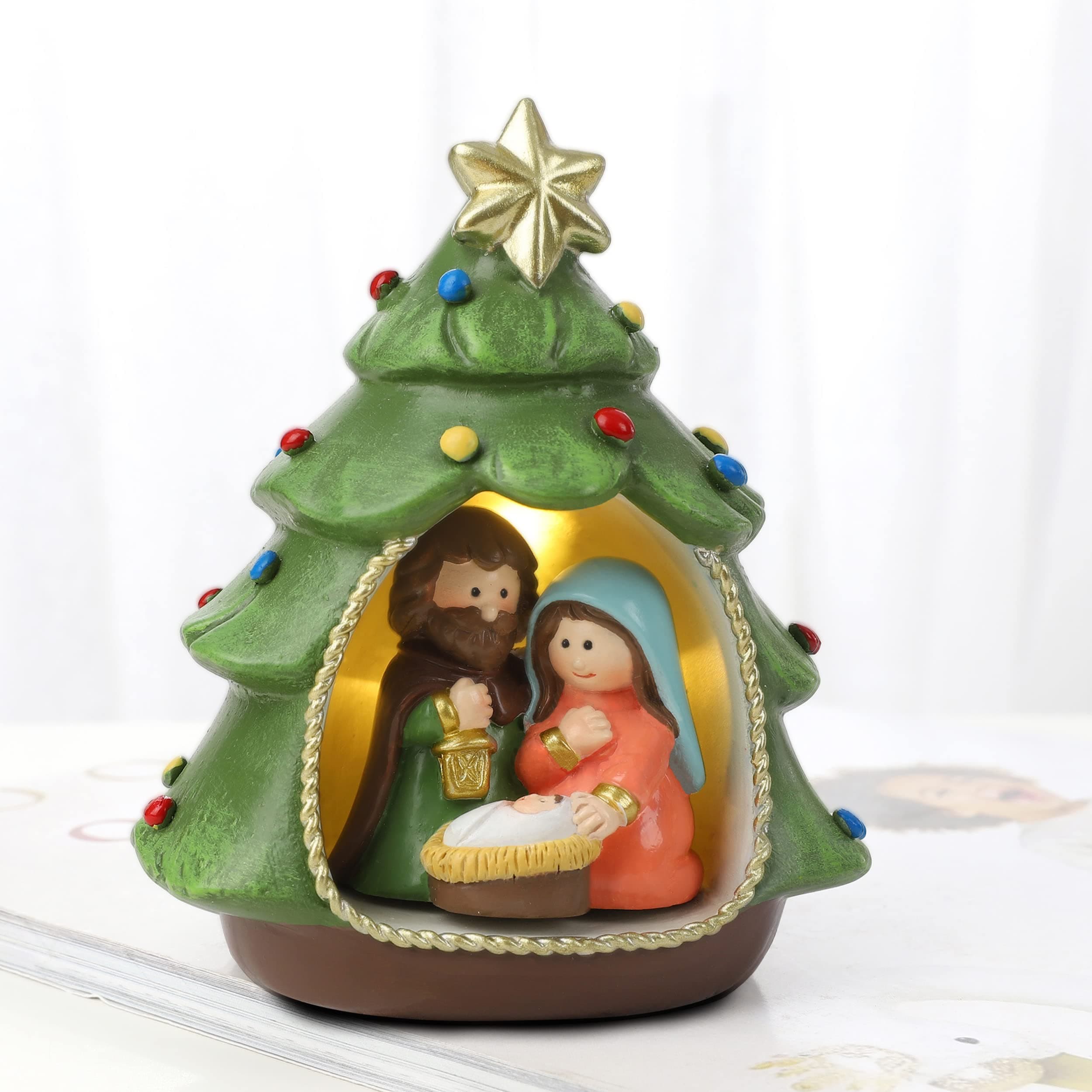 Hodao Nativity Sets for Christmas Indoor Decorations Holy Family Nativity Scene for Xmas Decor Gifts - Christmas Party Home Decorations(Green)