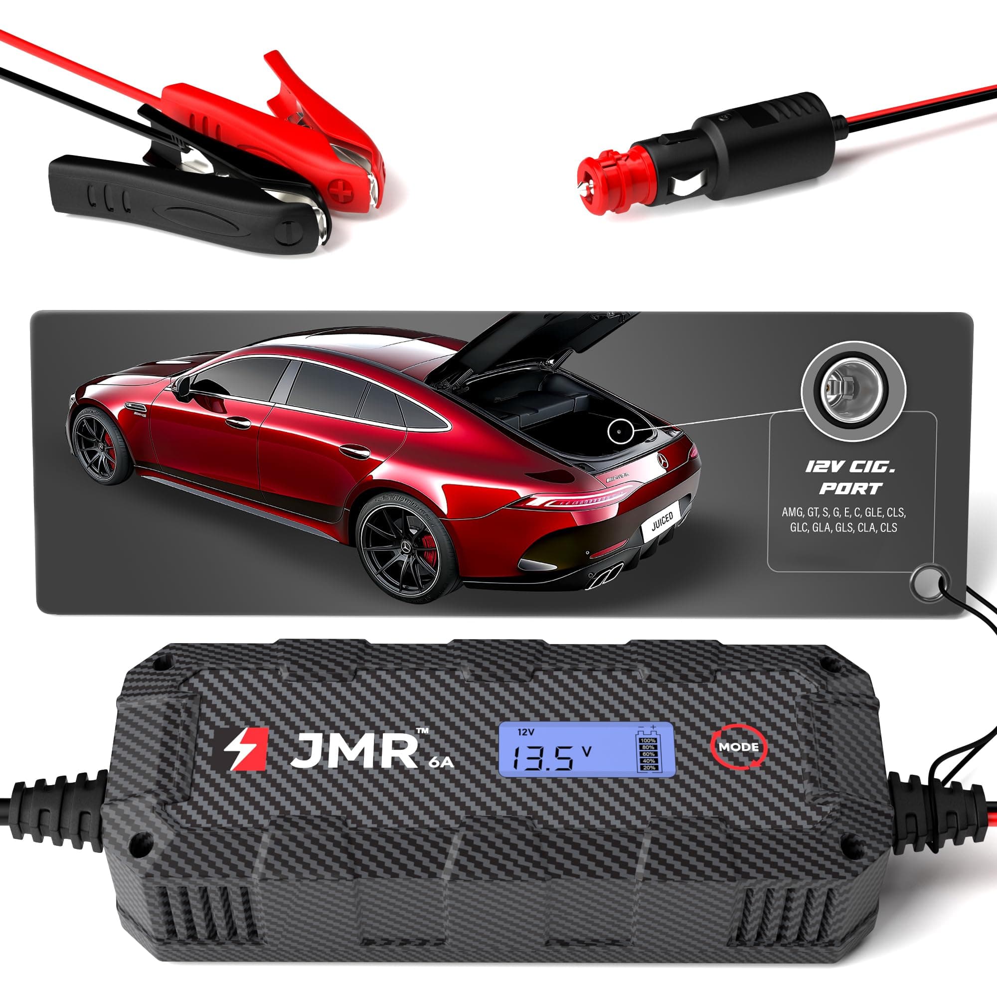 JMR Battery Charger for Mercedes-Benz AMG GT S Class G E C GLE CLS All Models Trickle Charger Conditioner Maintainer (12V Cig Port, No Lithium Mode)