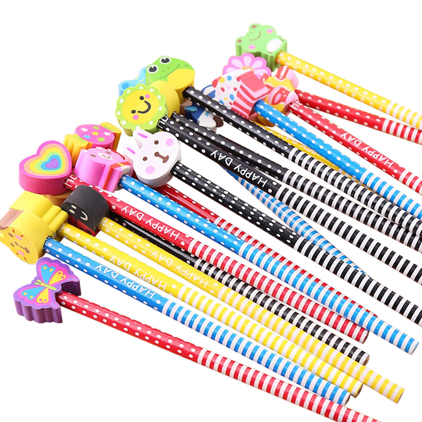BUSHIBU Cute Pencils for Kids, Fun Pencil with Erasers Toppers, Woodcased #2 Pencils for School Classroom(12 Pack)