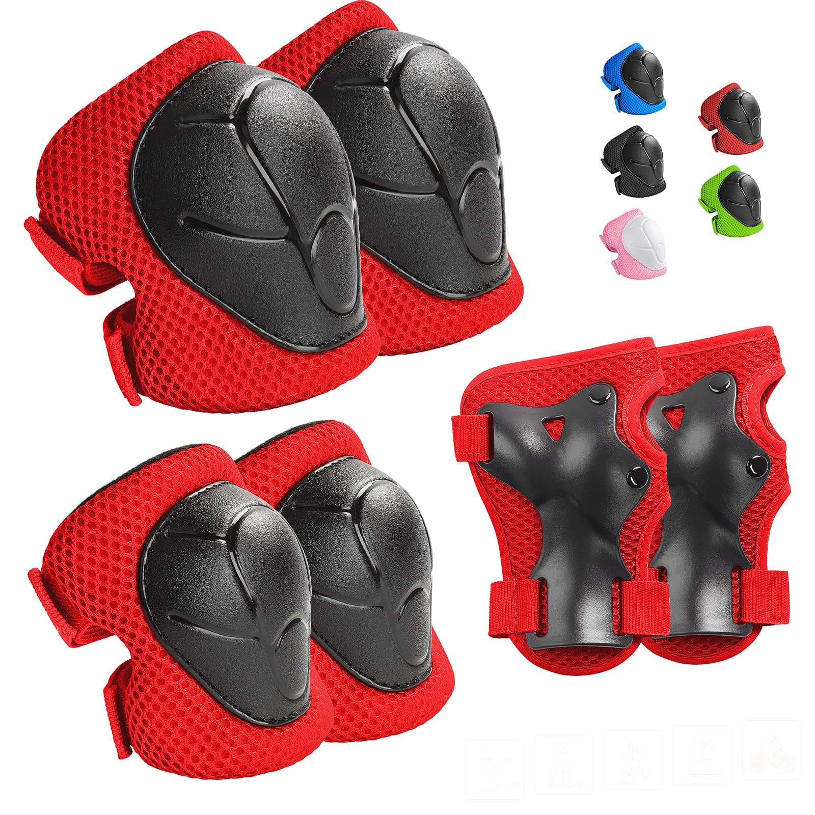 Kids Protective Gear Set Knee Pads for Kids 3-14 Years Toddler Knee and Elbow Pads with Wrist Guards 3 in 1 for Skating Cycling Bike Rollerblading Scooter