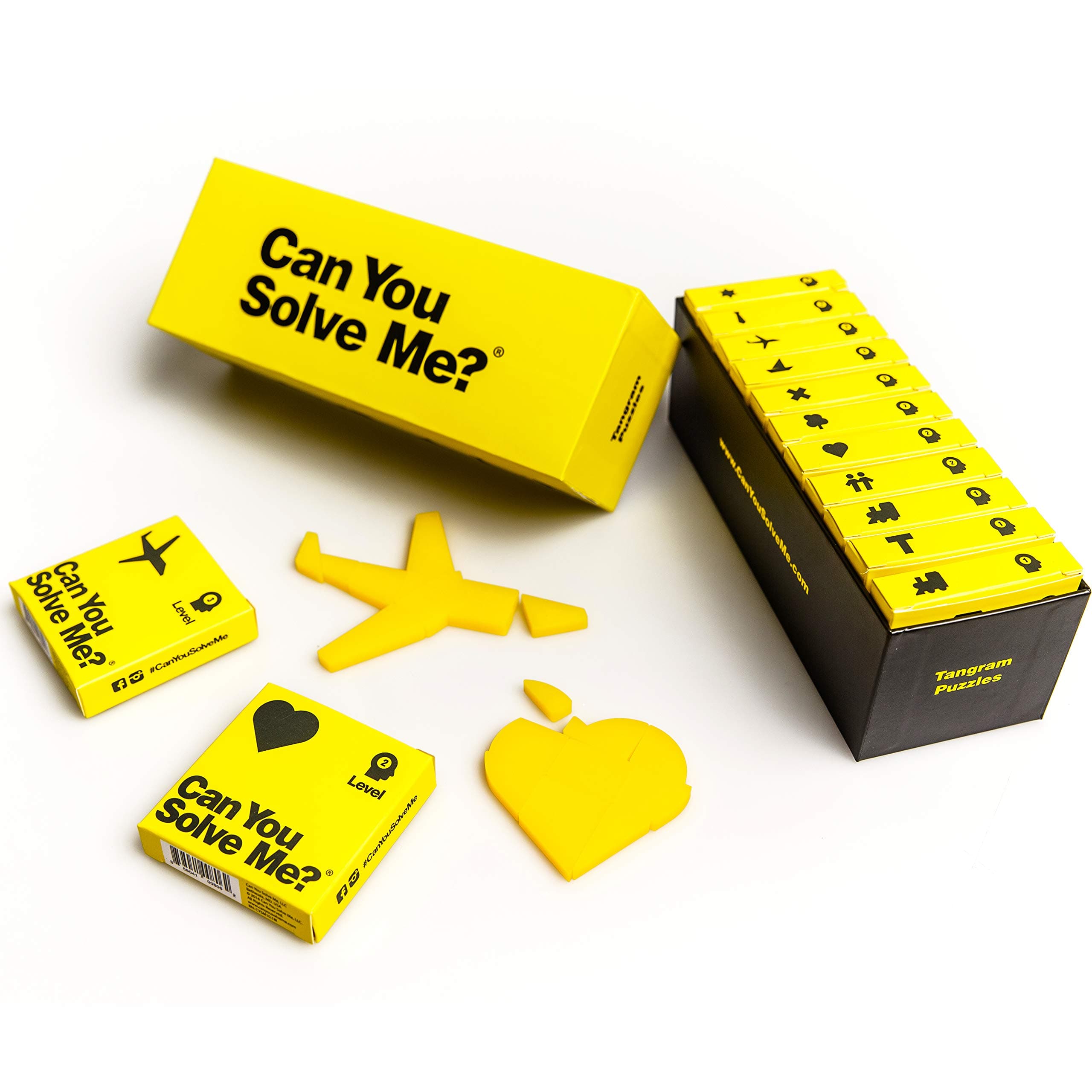 12 Puzzle Gift Set - Challenging Tangram, IQ Toy, Brainteaser, Mind Game for Children + Adults -Includes 12 Geometric Shapes & 3 Varying Difficulties (Family Game Nights, Desktoy)