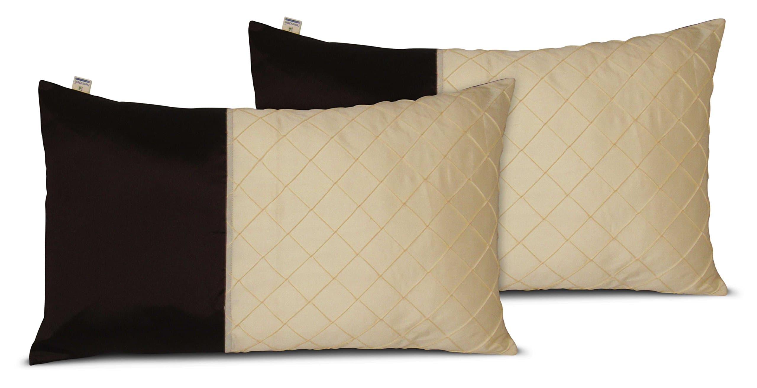 Hemden Polyester Pintuck Beige & Brown Pillow Cover Pack of 2 (45 X 70 Cms)