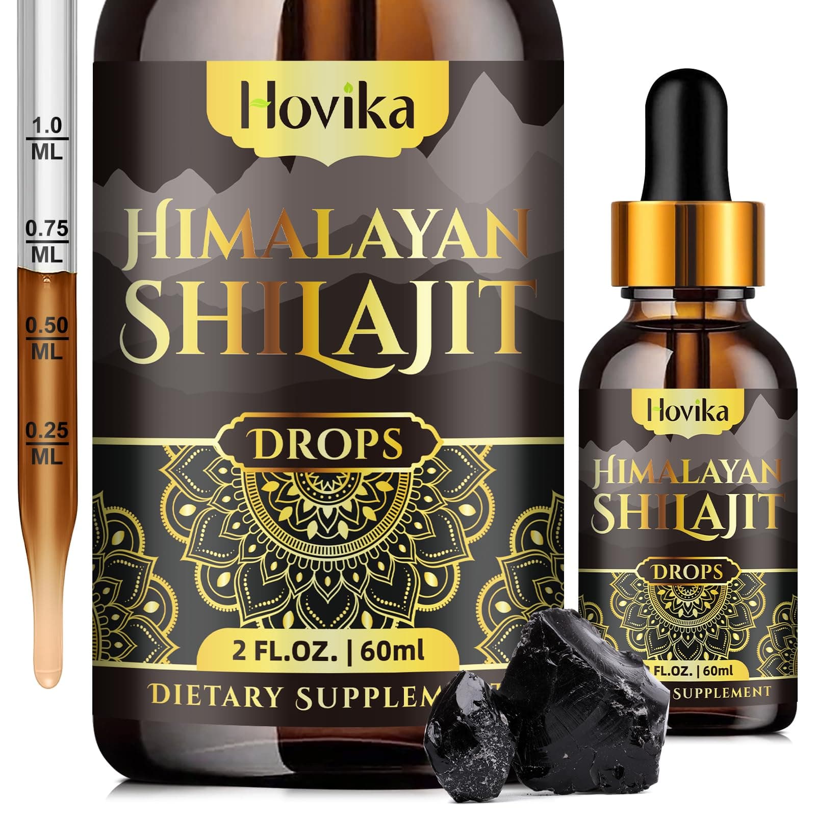 Himalayan Shilajit Resin Liquid Drops, Pure Organic Himalayan Shilajit Resin 600mg with Ayurvedic Blend & 85+ Trace Minerals & Fulvic Acid for Brain Booster & Energy Immune Support, 2 Fl Oz